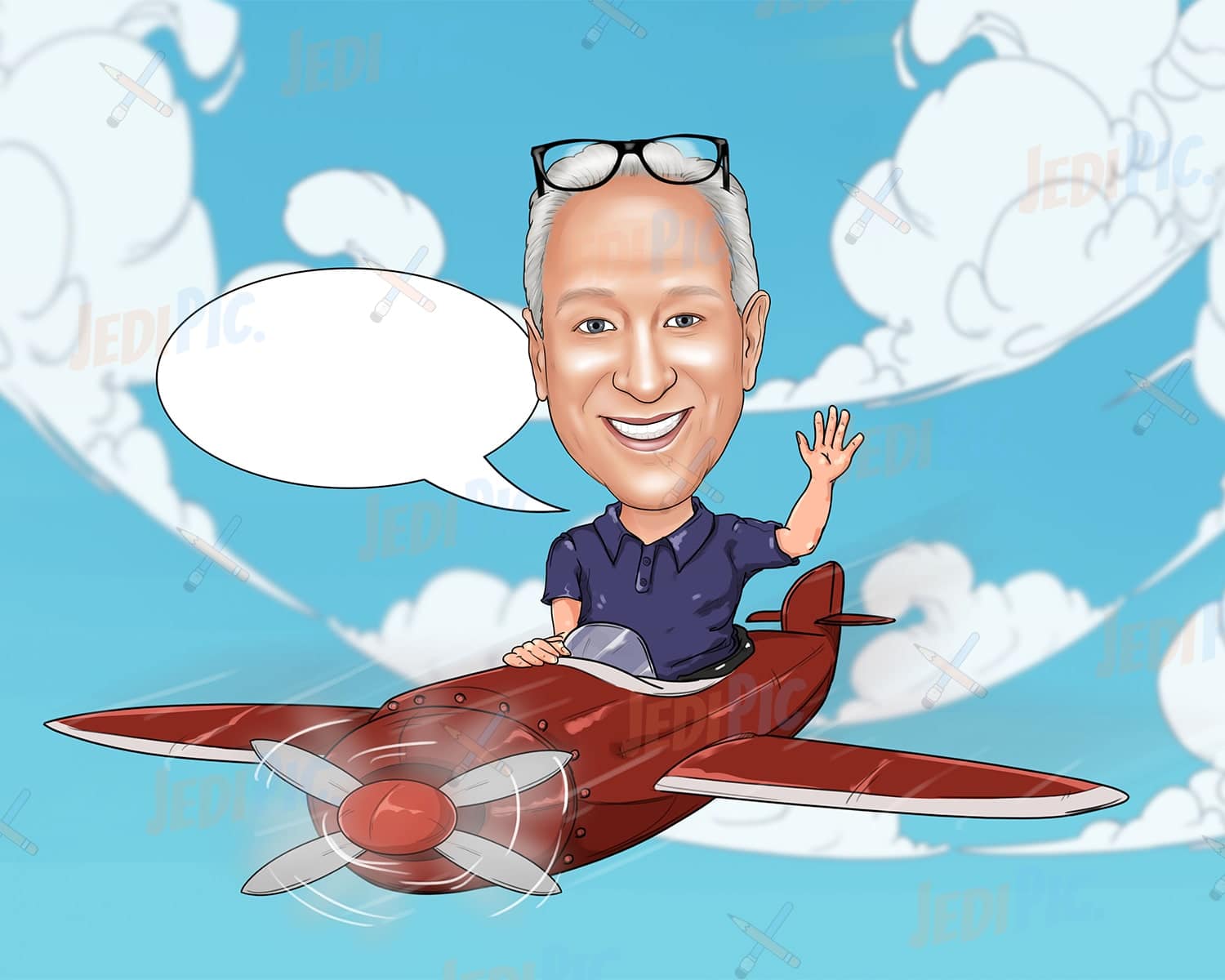 Plane Caricature - Man on Airplane in Digital Style