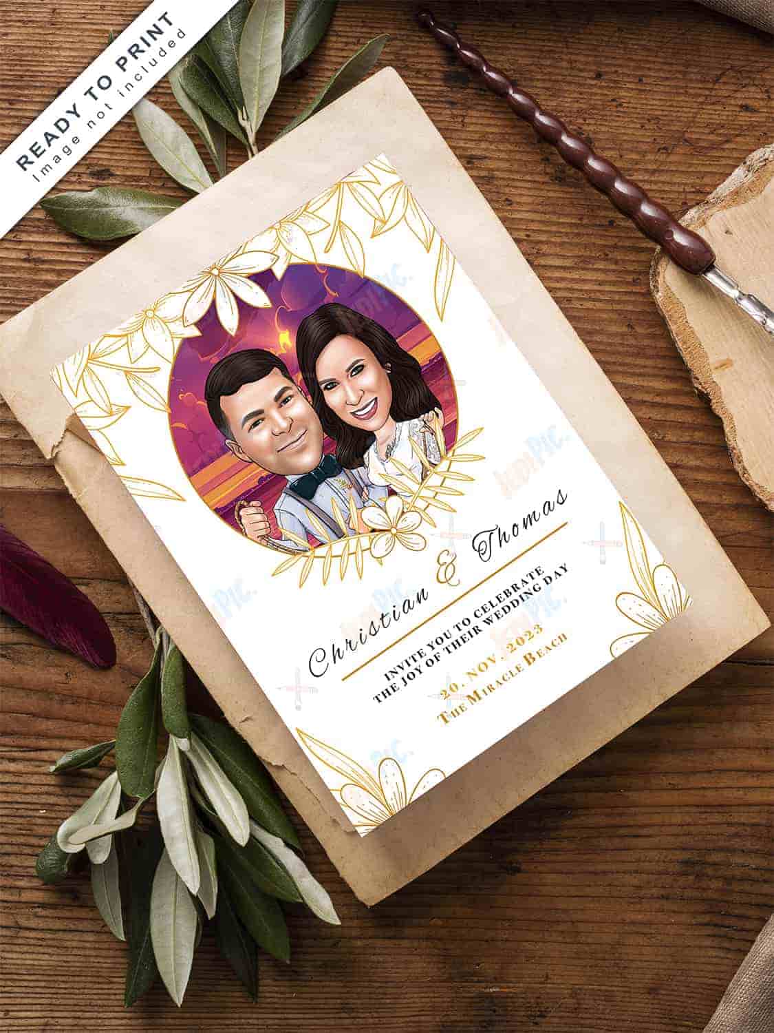 Elegant Custom Wedding Invitation with Couple's Portrait