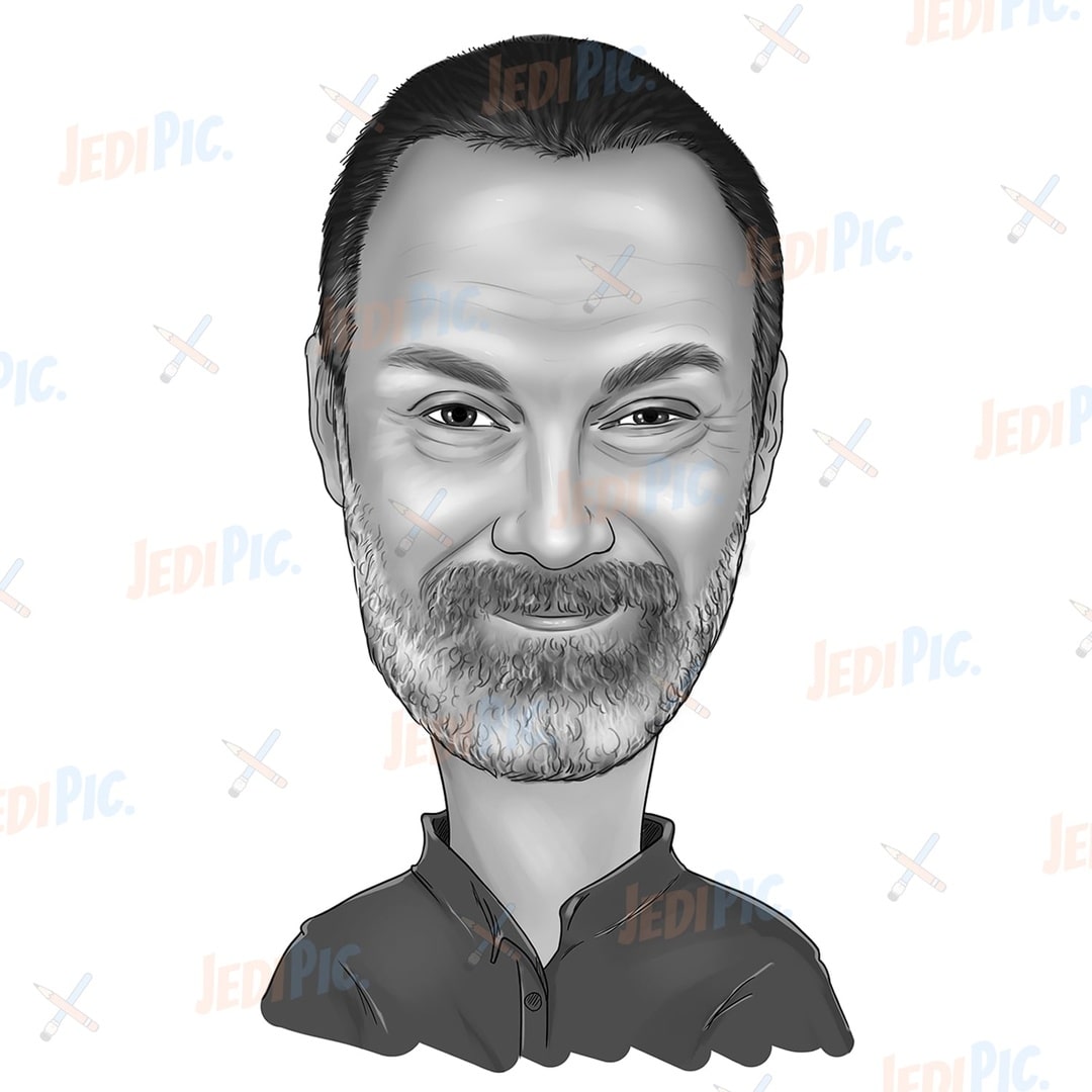 Black and White Caricature of 1 Person from Photo