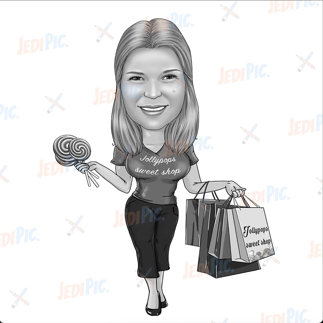 Digital Caricature of 1 Person - Full body, Black and White