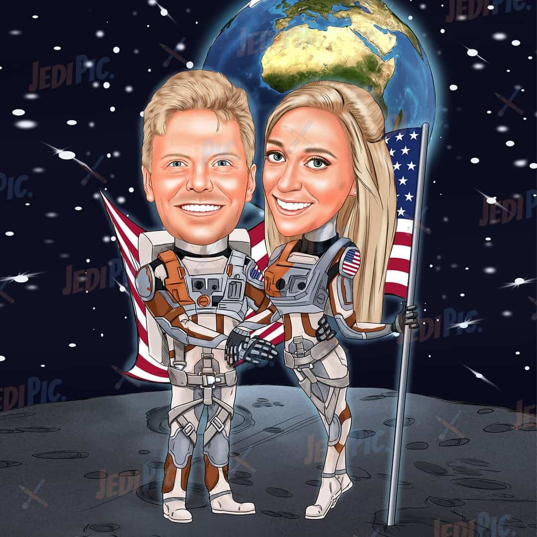 Couple Caricature with Custom Background and Props