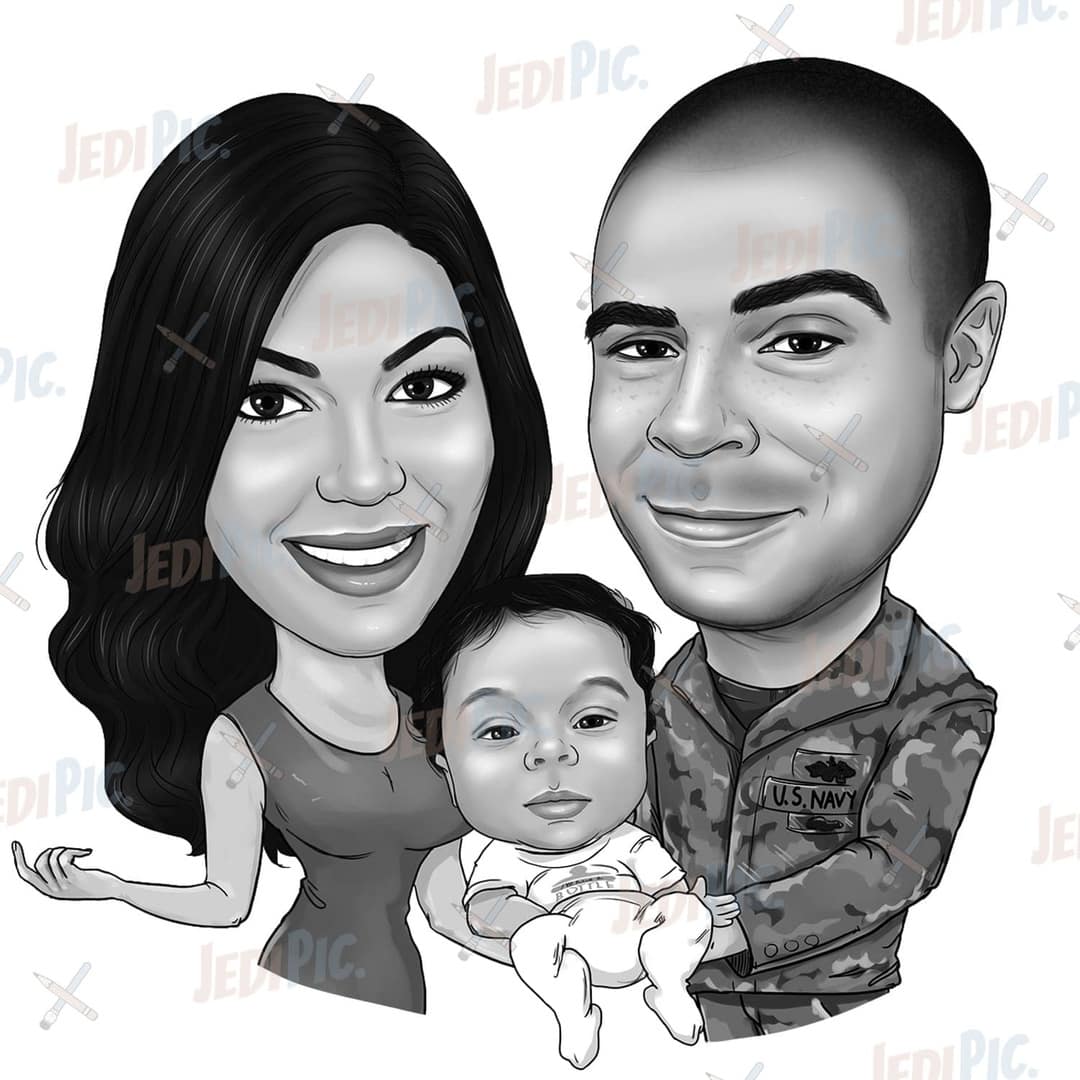 Couple with Kid Family Caricature from Photos