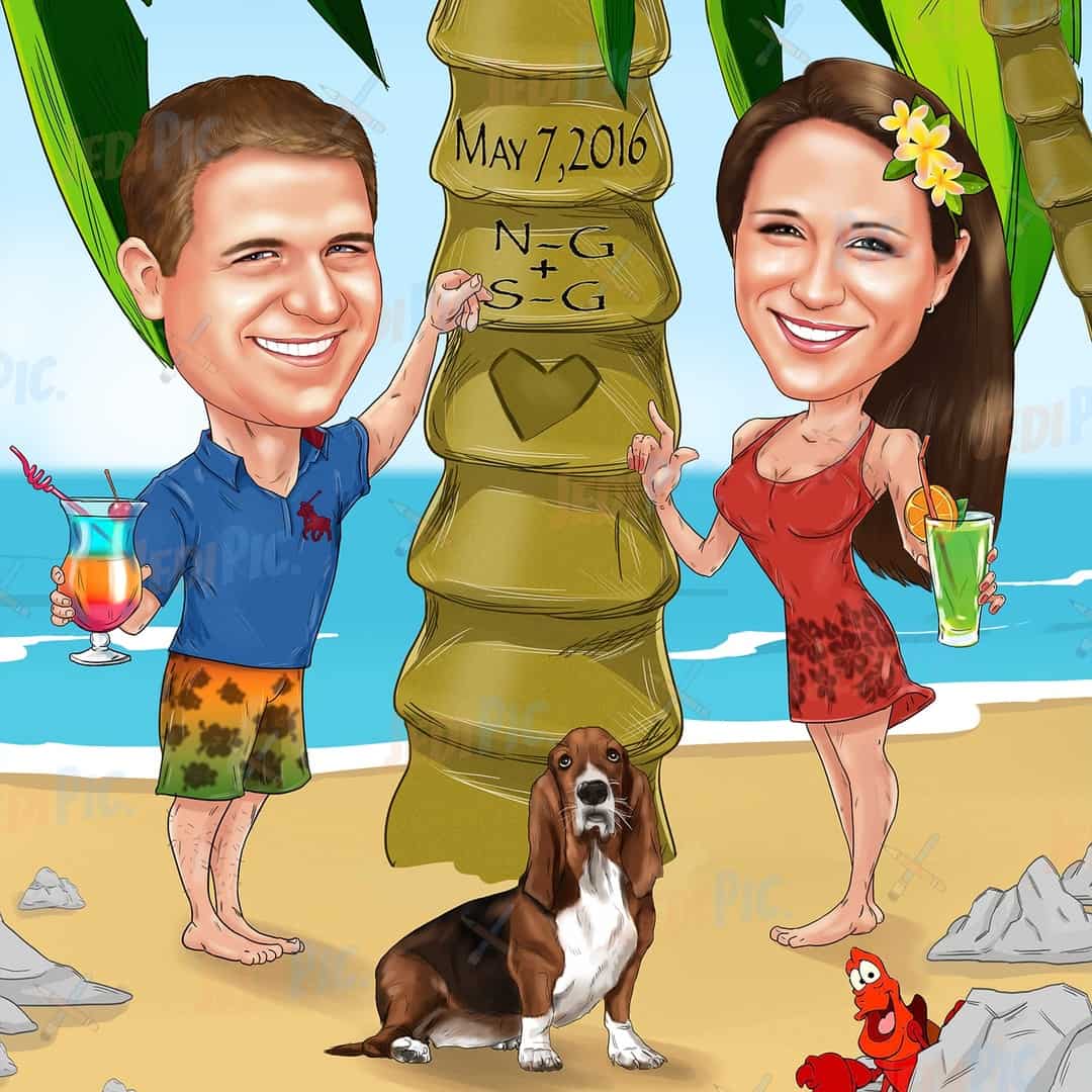 Vacation Couple Caricature - Personalized gift