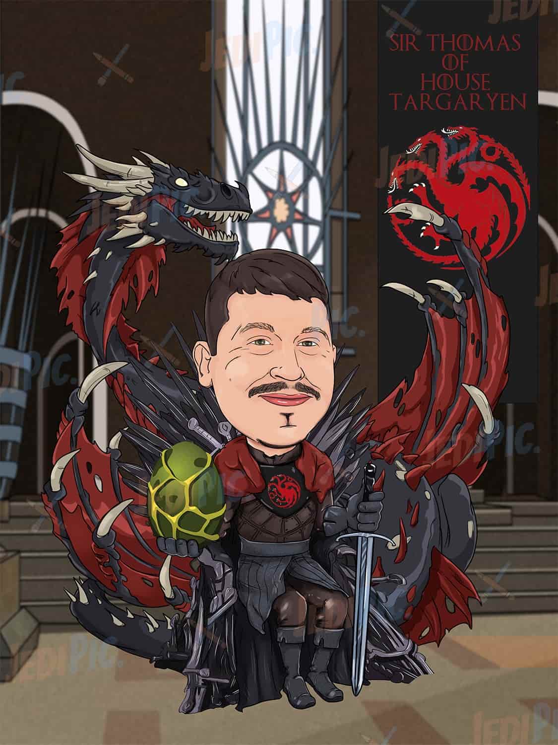 Customized Game of Thrones Man Cartoon Portrait with Custom Background