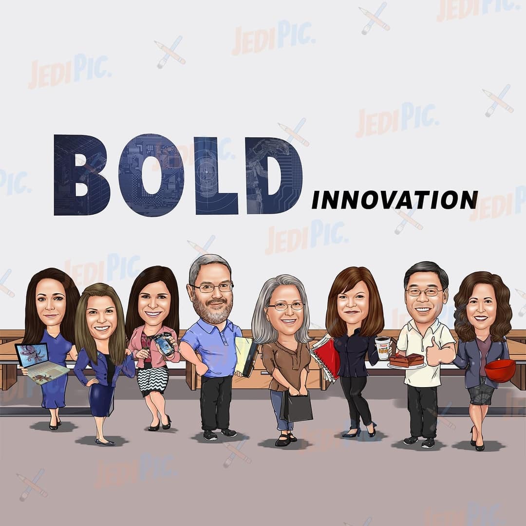 Group Caricature with Custom Background