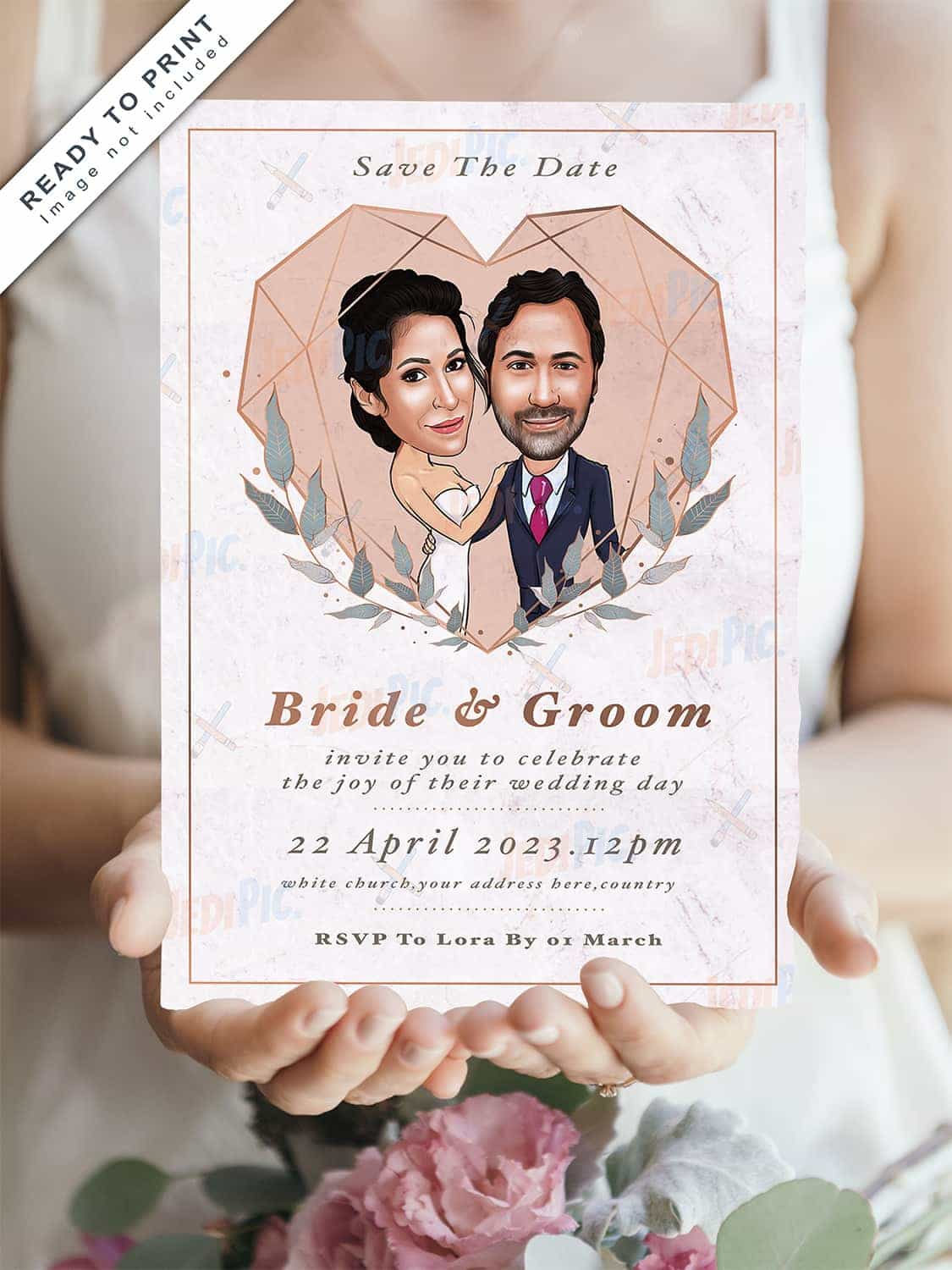 Romantic Personalized Wedding Invitation with Hand-Drawn Portraits
