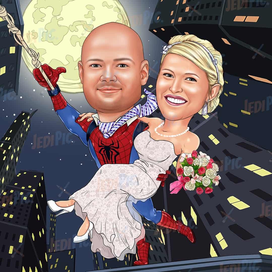 Superhero Couple Caricature - Wedding Anniversary Gift