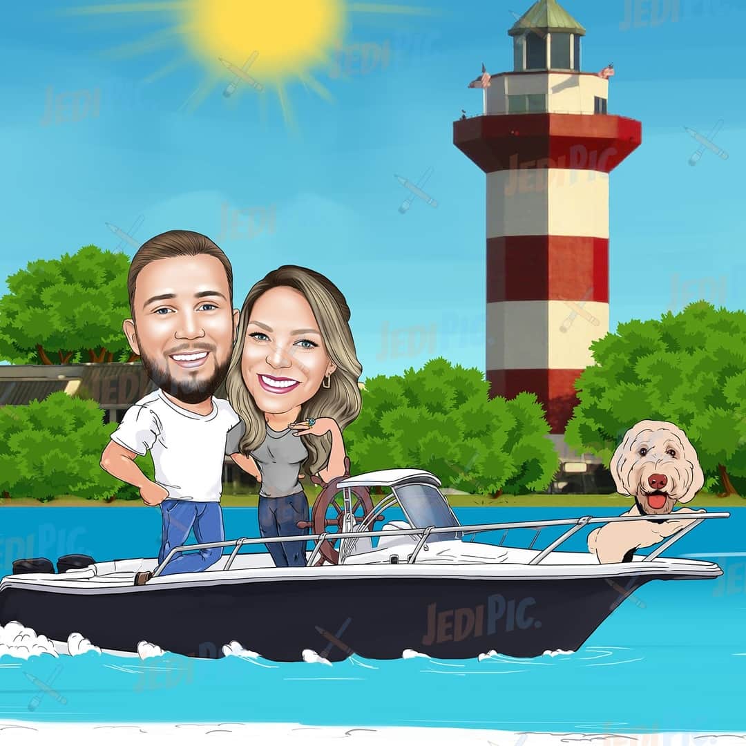 Custom Couple Vacation Caricature Drawing