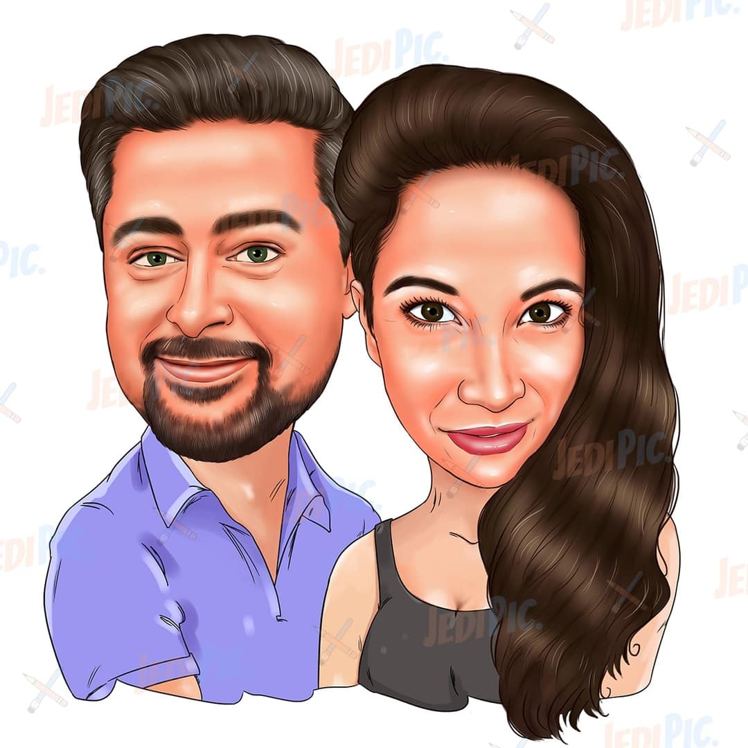 Custom Couple Caricature in Colored Style