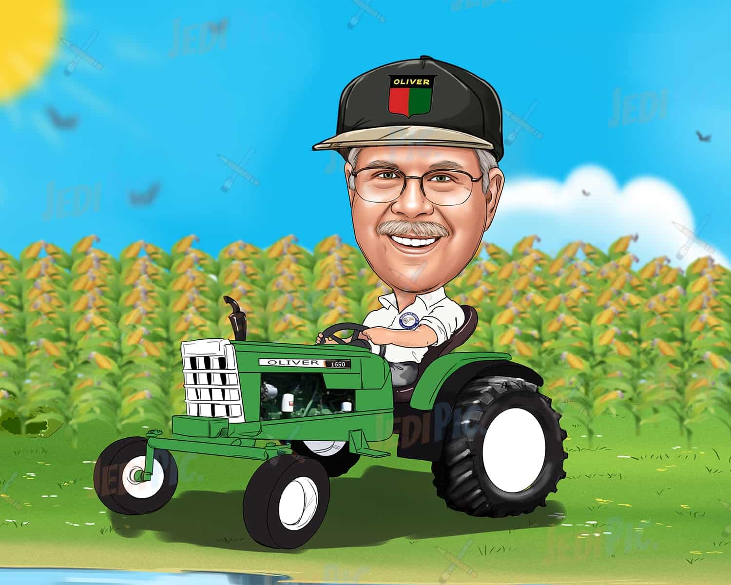 Man in Tractor Catoon Portrait in Colored Style