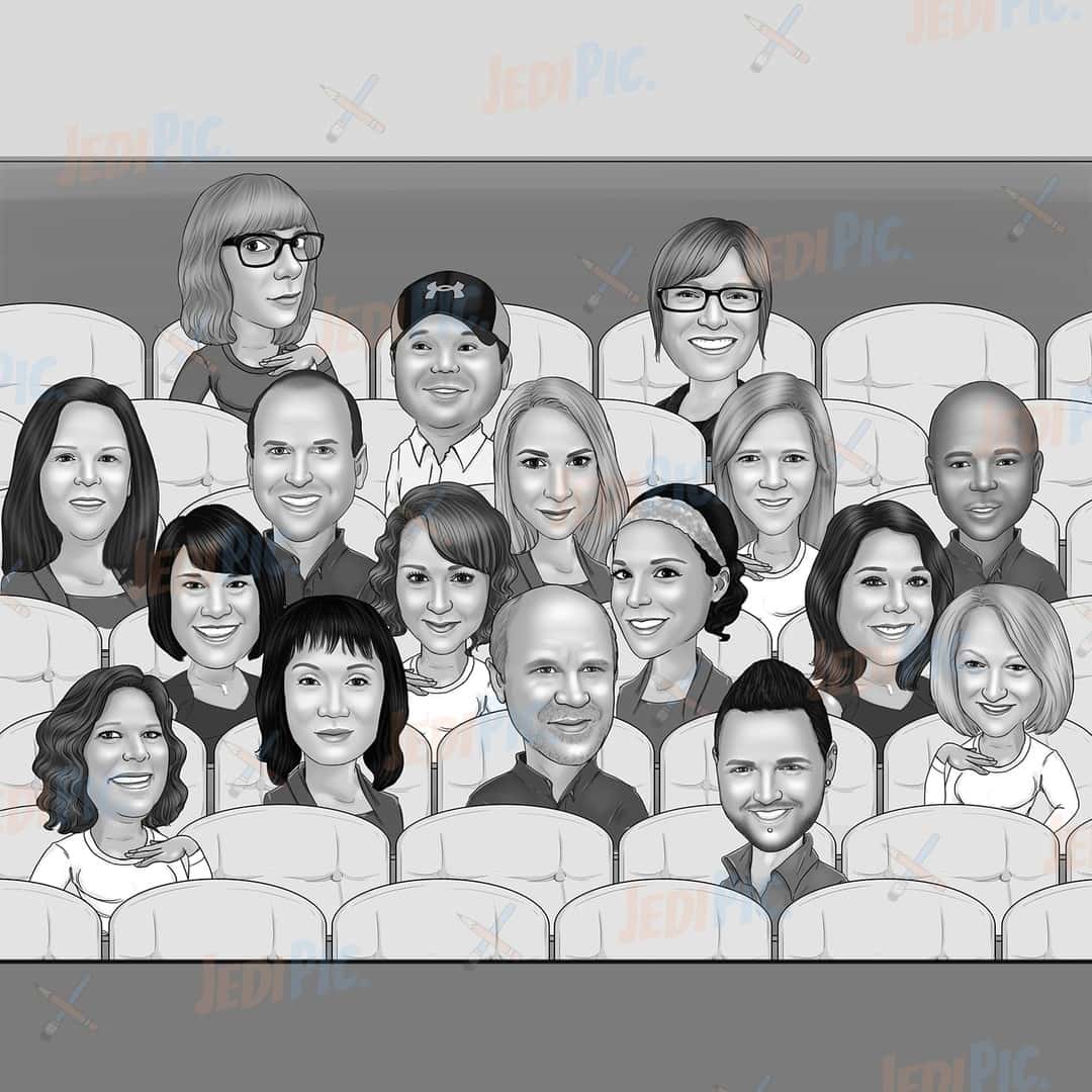 Cartoon Portrait Group in Black and White Style