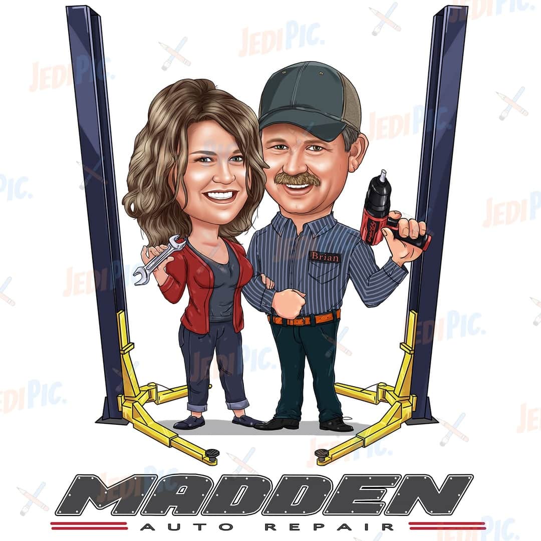 Couple Caricature in Color Style with Plain Background