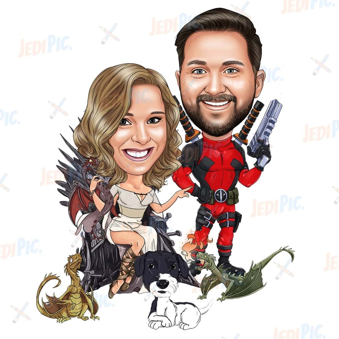 Couple Caricature - Couple as Any Movie Characters with Plain Background