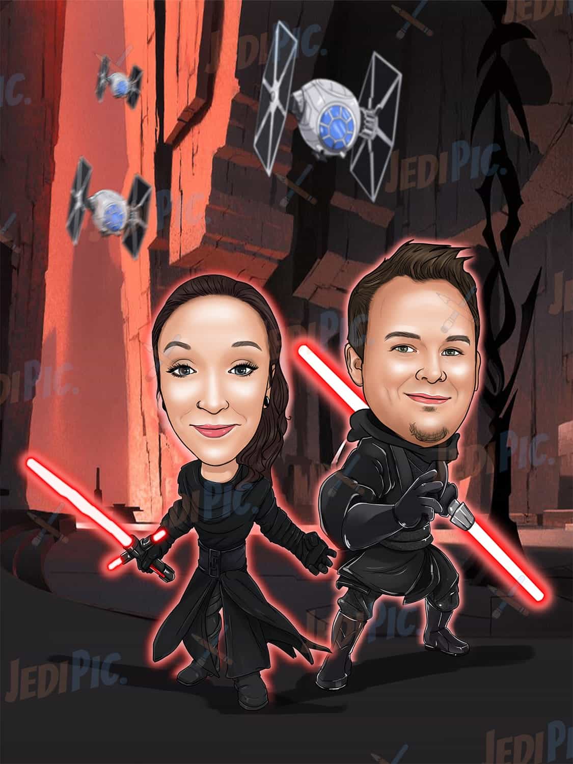 Star Wars Themed Couple Caricature in Color Style