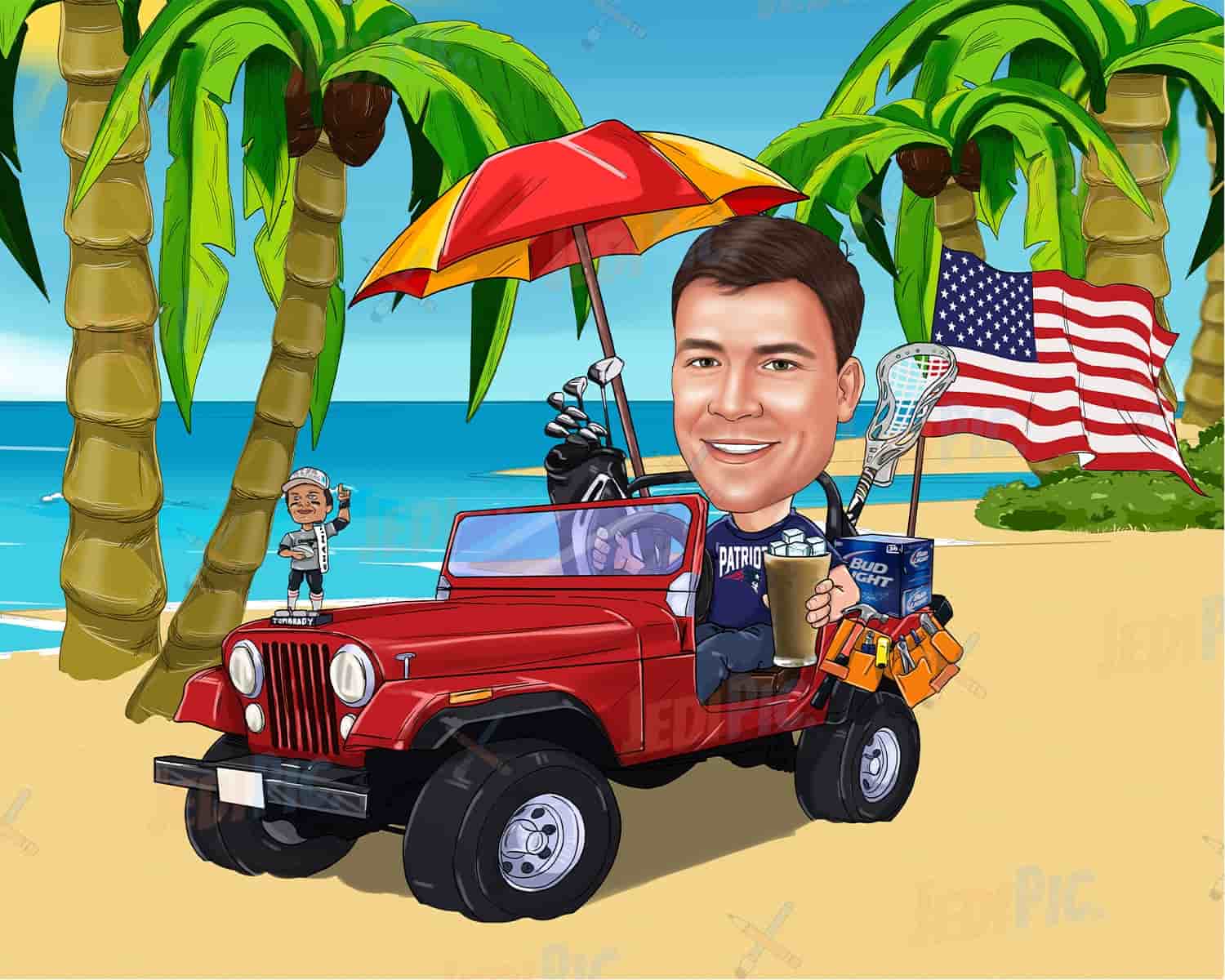 Person Travelling by Car Caricature in Colored Style