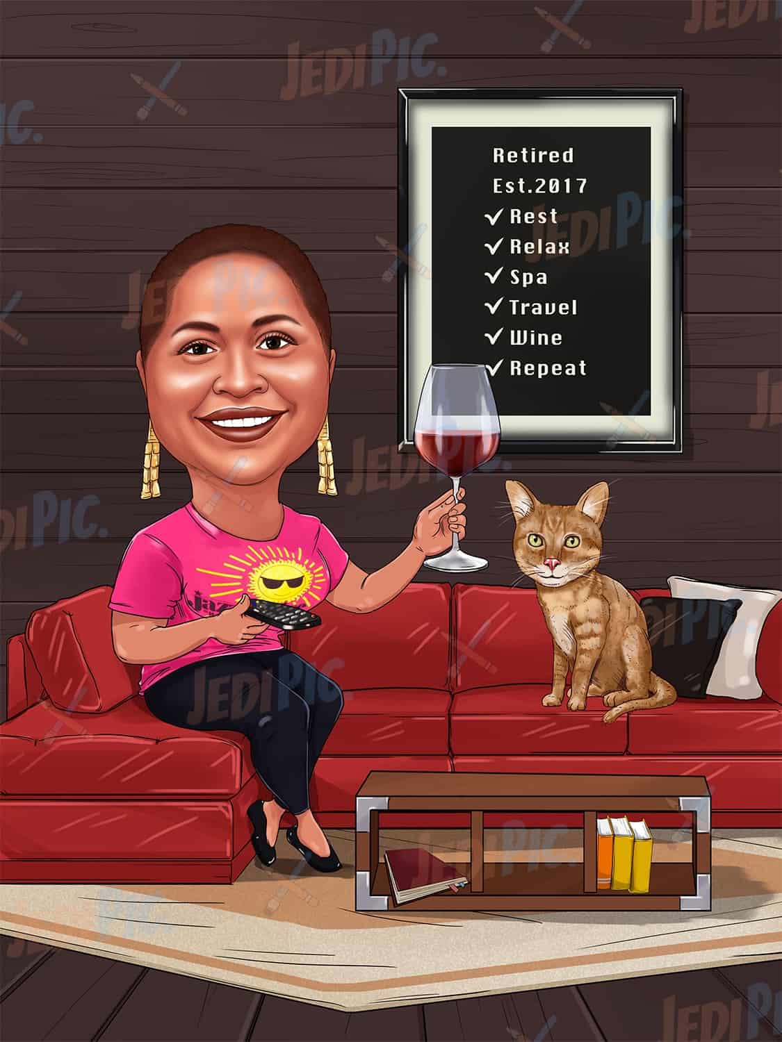Caricature Of Pet Owner On Couch