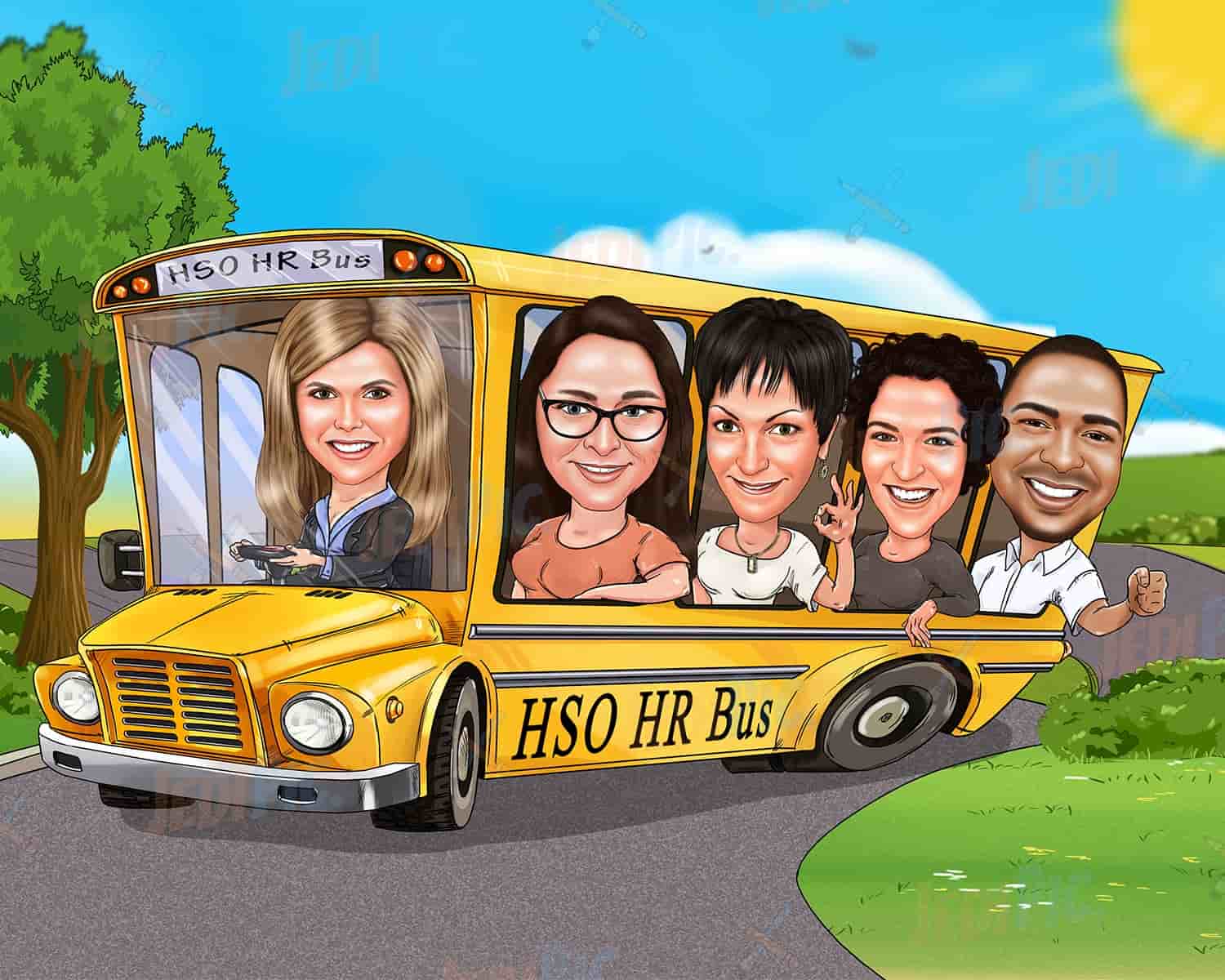 Group Caricature in Bus