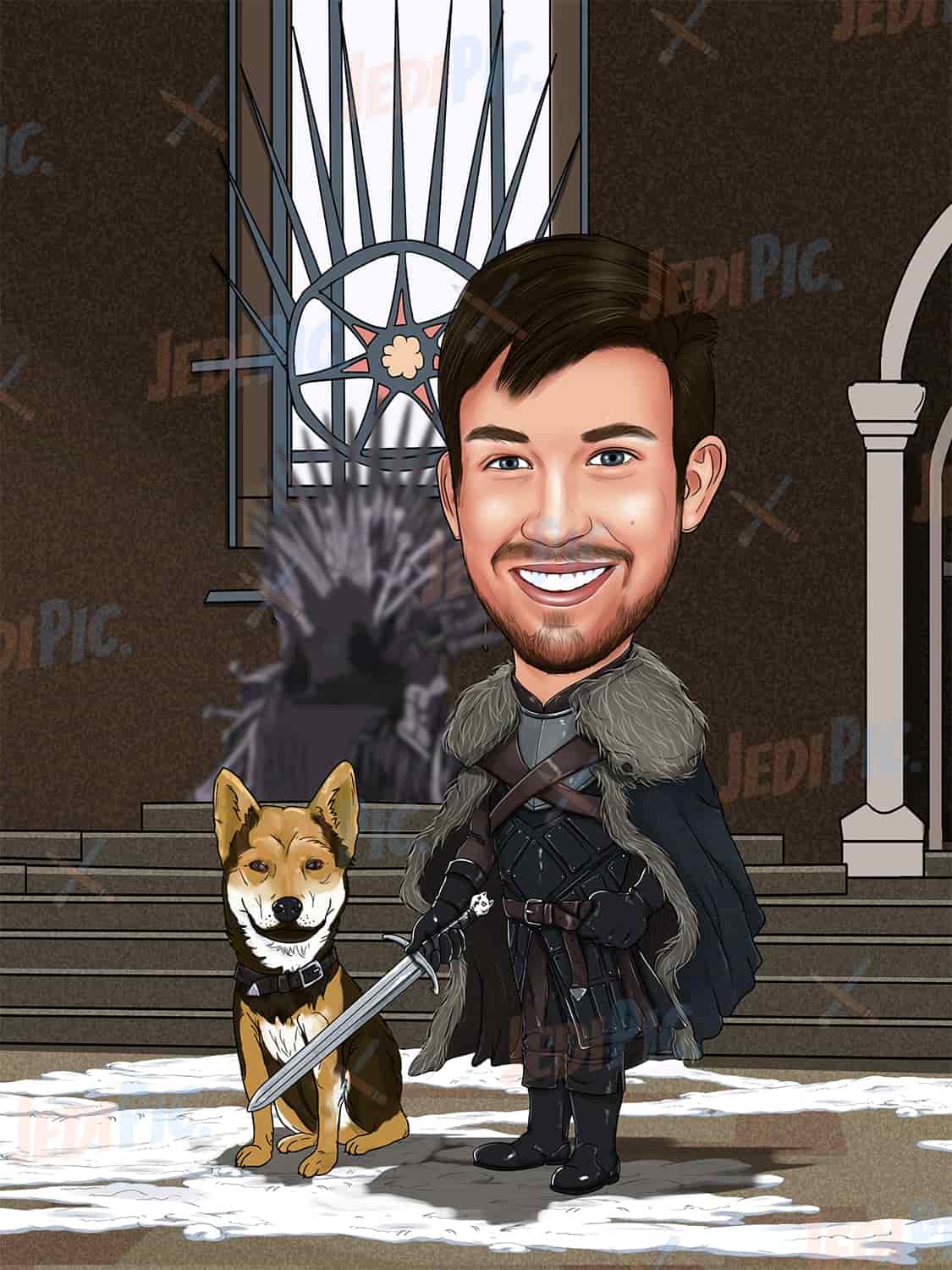 Cartoon Owner With Game Of Thrones Pets