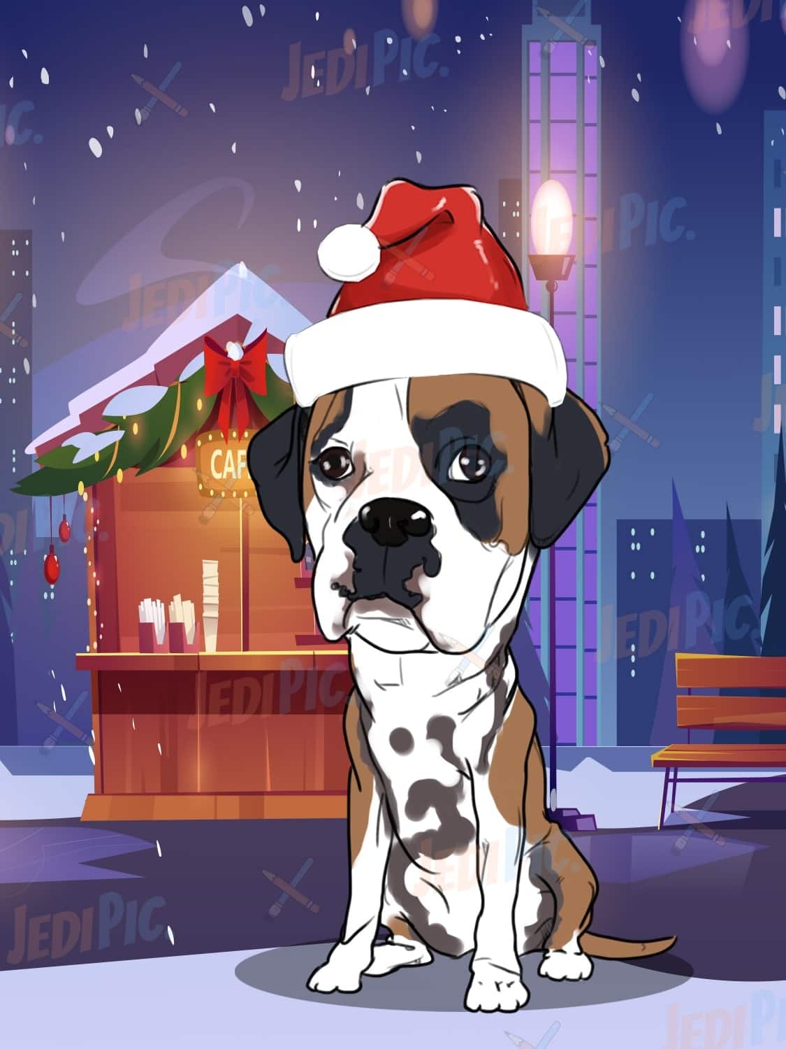 Christmas Dog Cartoon Portrait from Photo