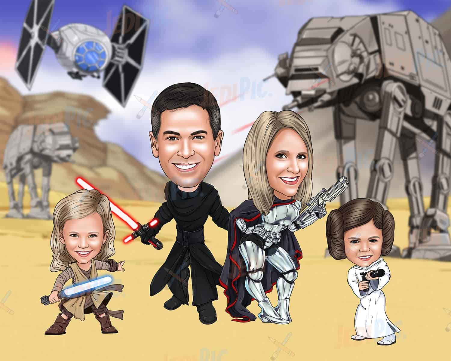 Custom Family Caricature from Photos for Star Wars Fans