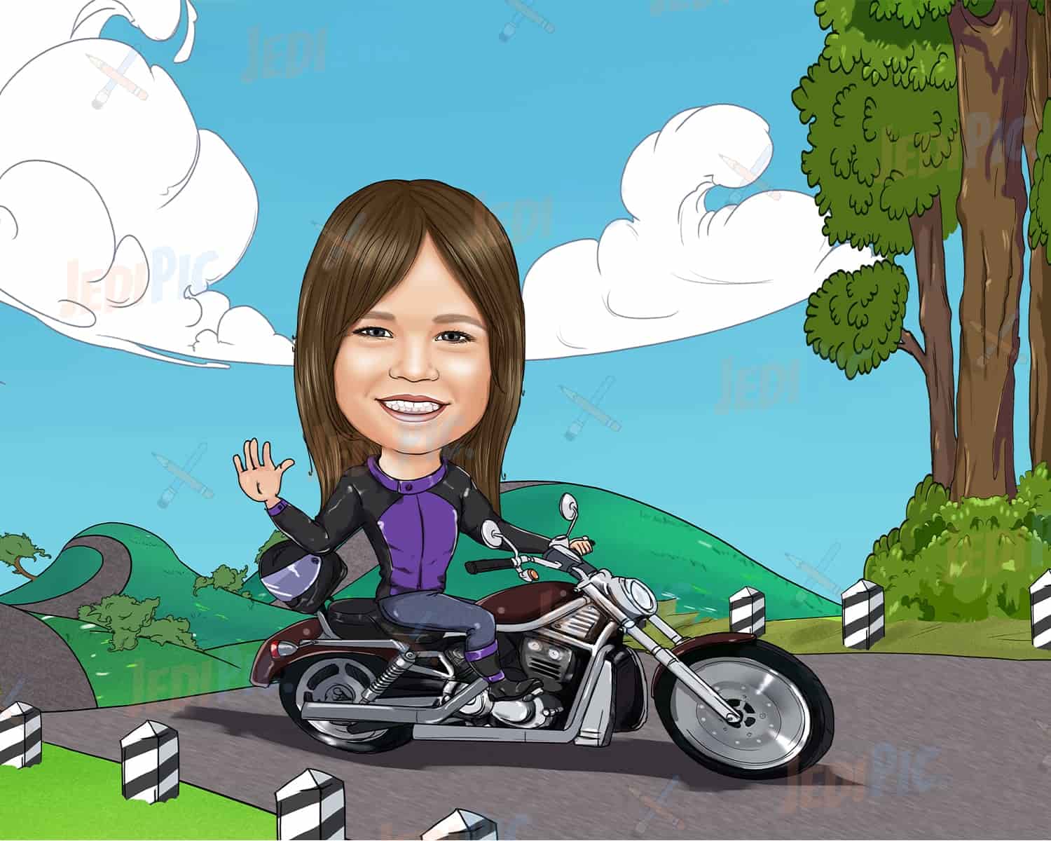 Kid with Motorbike Caricature from Photos