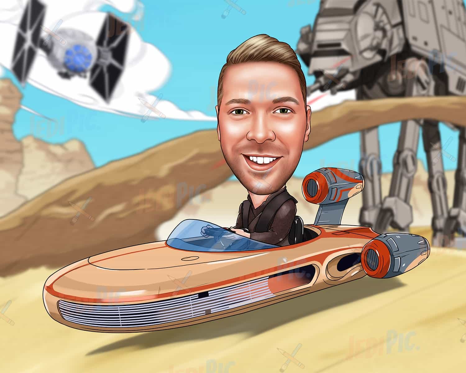 Jedi Cartoon Portrait for Star Wars Fan with Custom Background