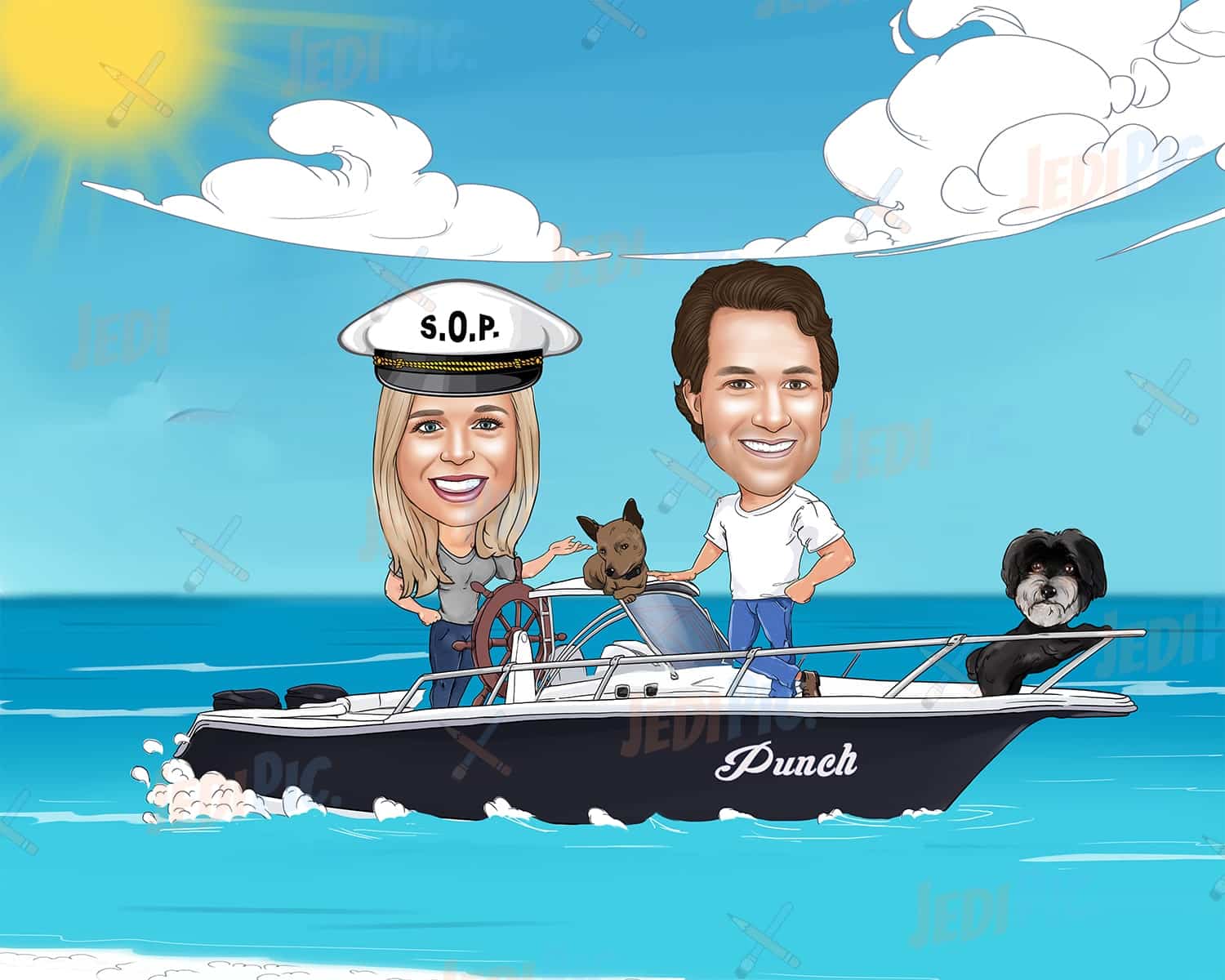Couple on Boat Caricature Drawing