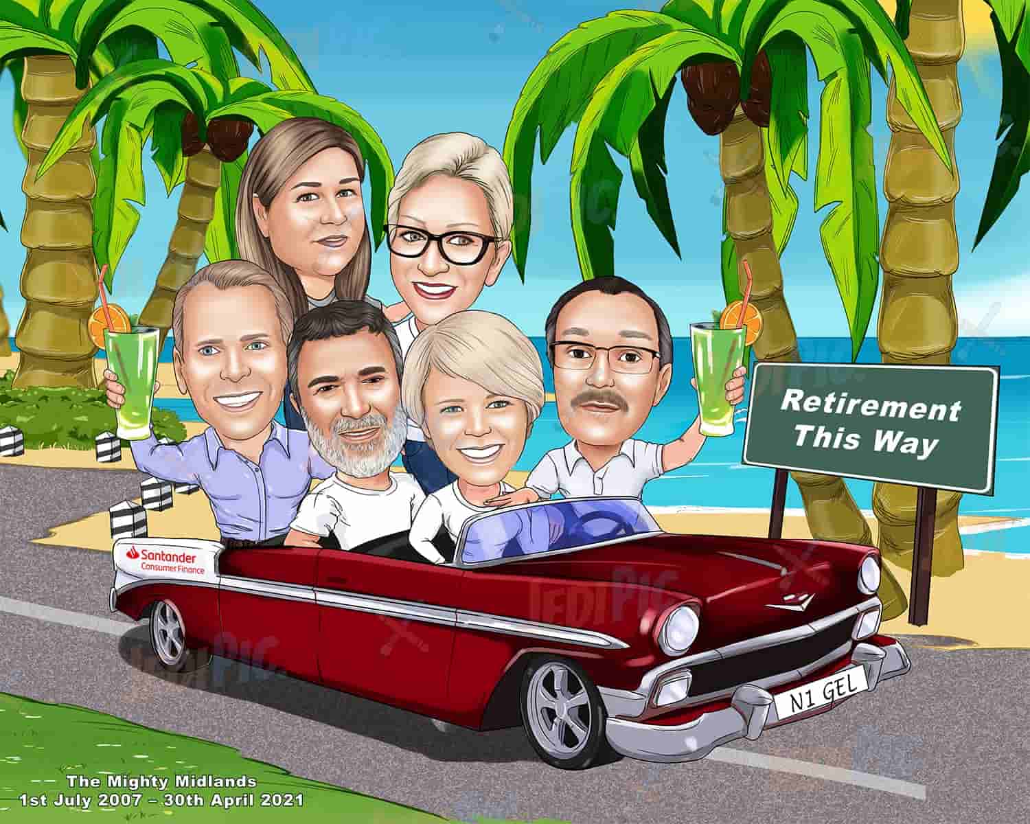 Family Caricature in Car