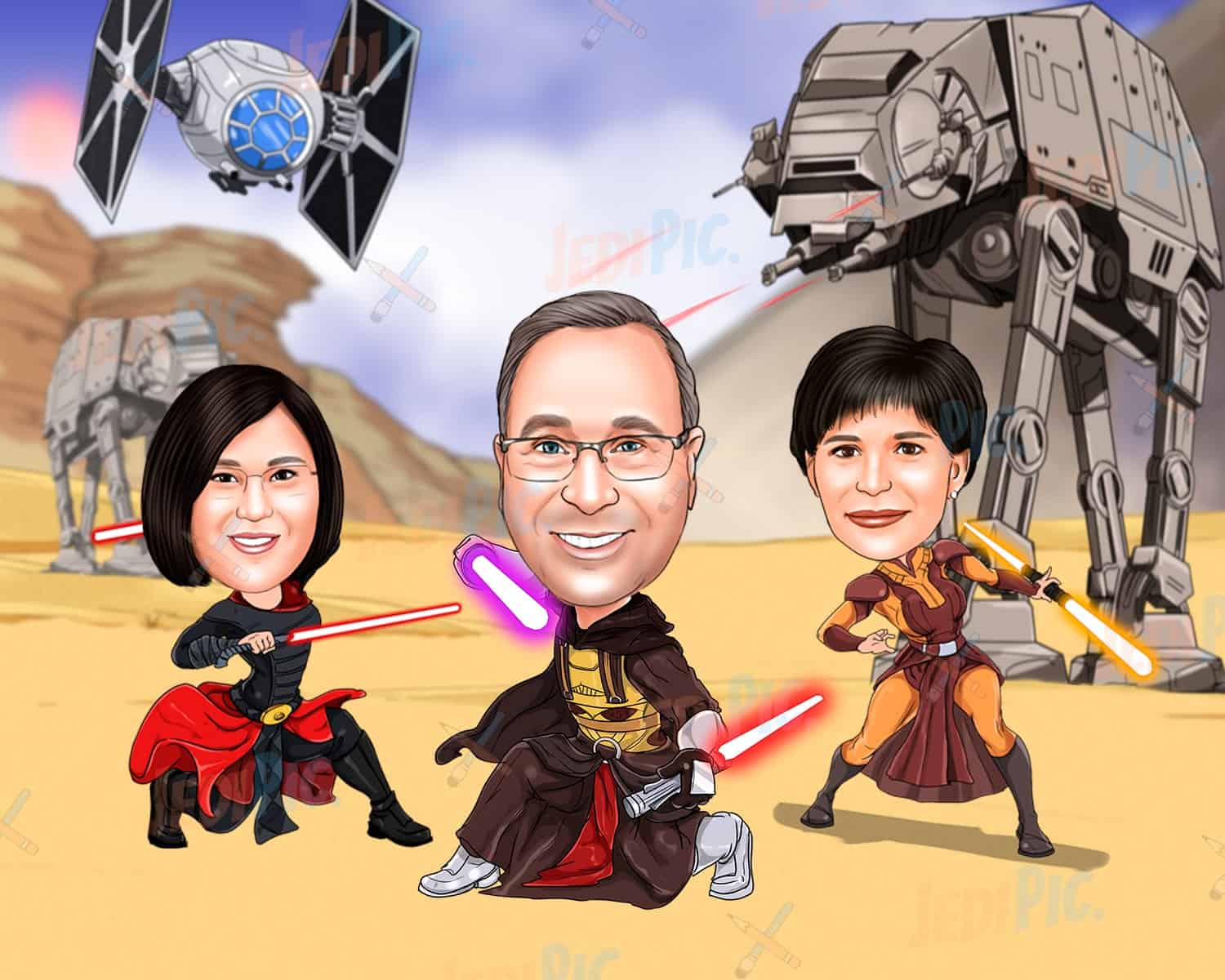 Family Cartoon Portrait for Star Wars Movie Fans