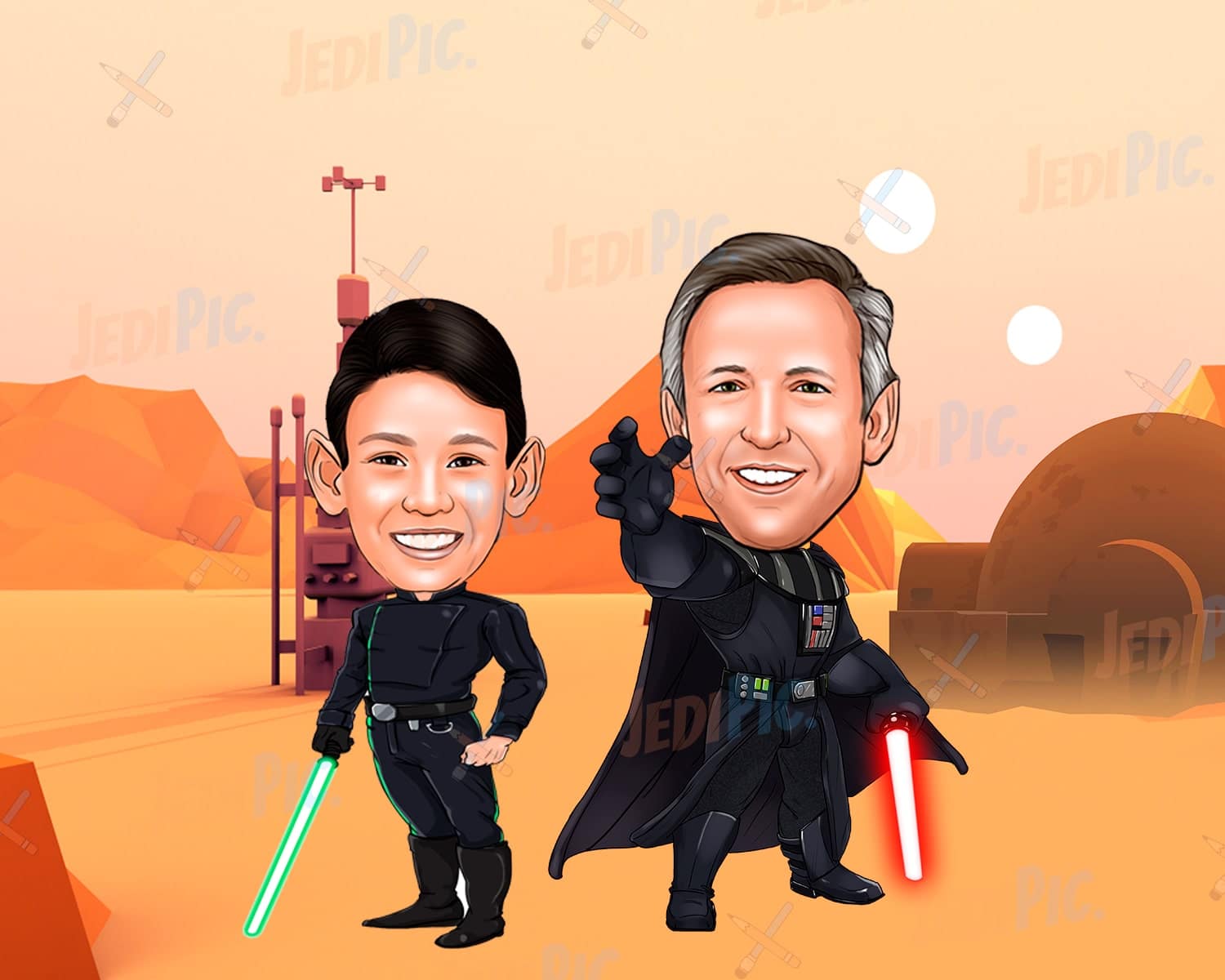 Father and Son Caricature Drawing for Customized Star Wars Gift