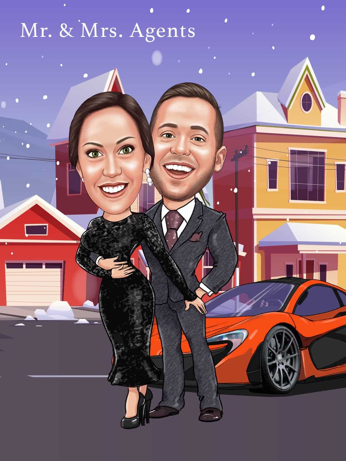 Mr. and Mrs. Cartoon Caricature from Photos with Car