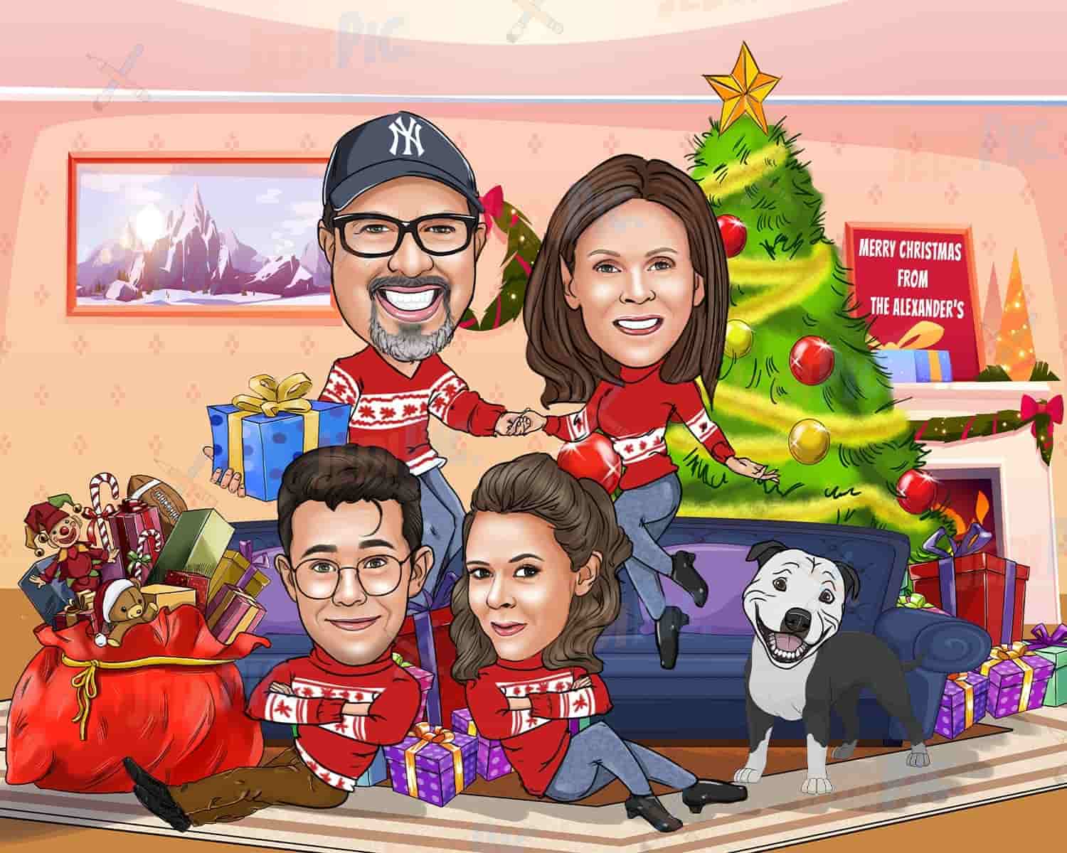 Christmas Family Caricature as Christmas Gift