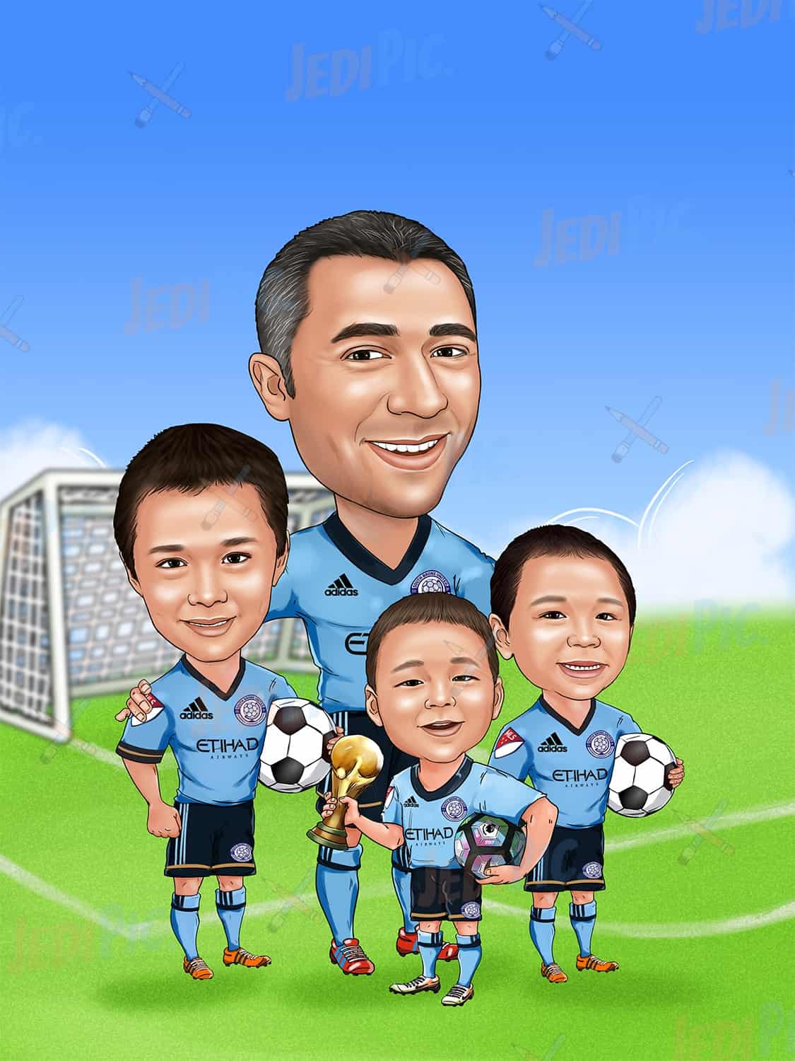 Family Soccer Cartoon Portrait