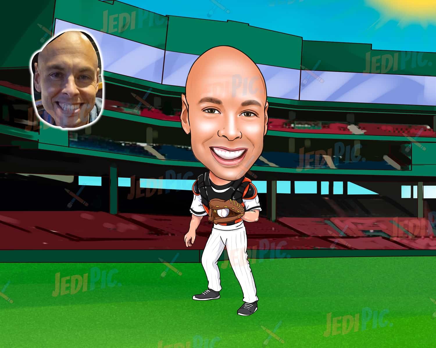 Baseball Caricature with Stadium Background