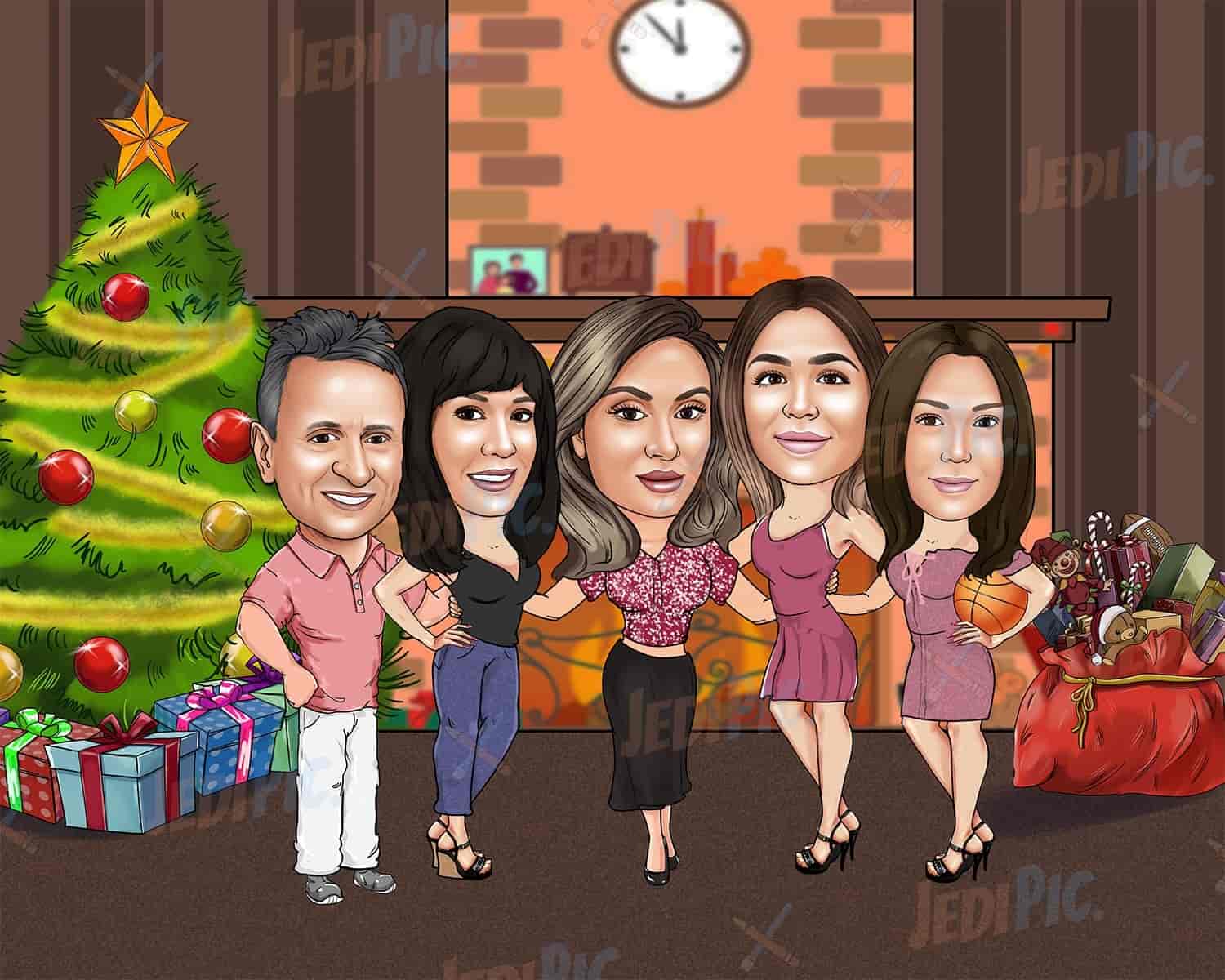 Christmas Group Caricature in Color Style