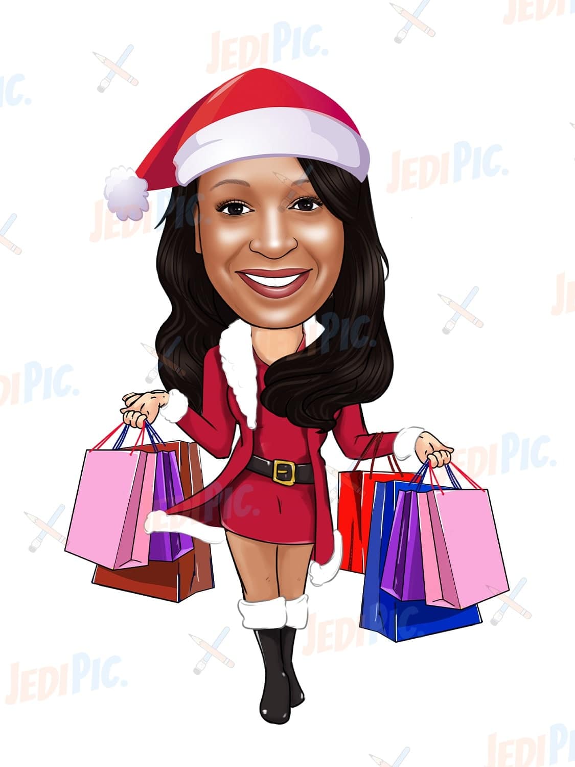 Christmas Caricature from Photo with Santa's Hat