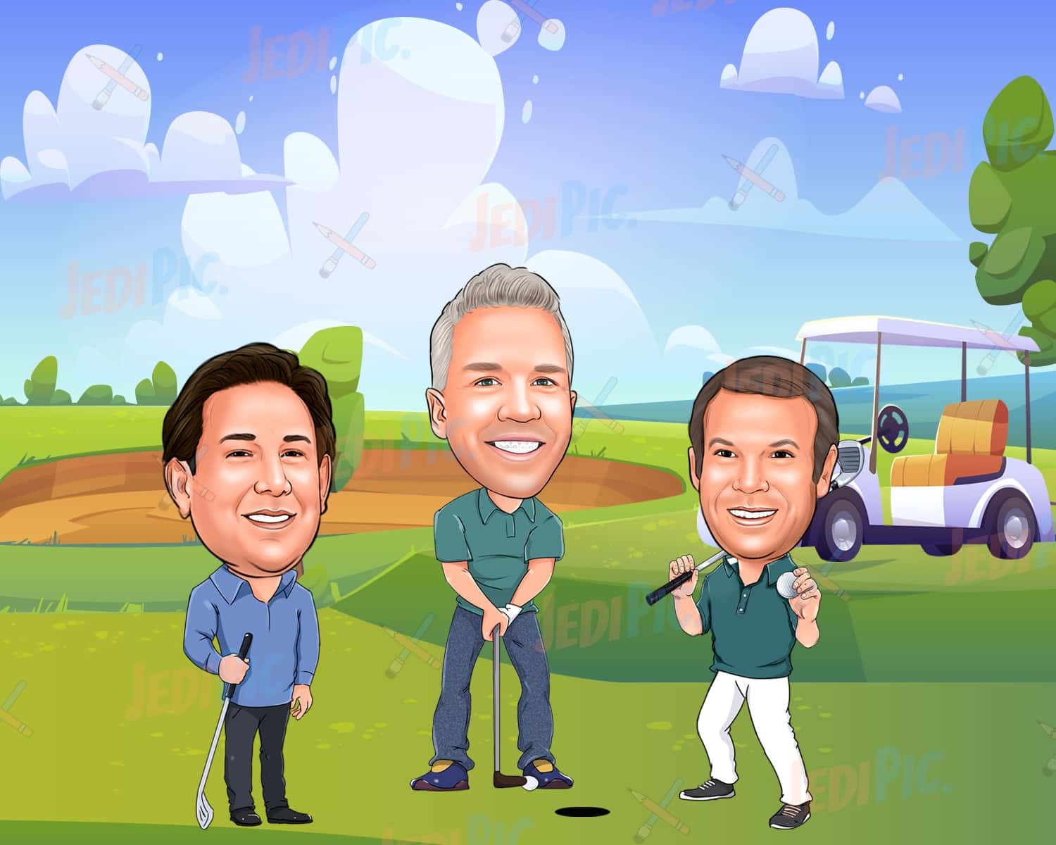 Group Golfers Caricature