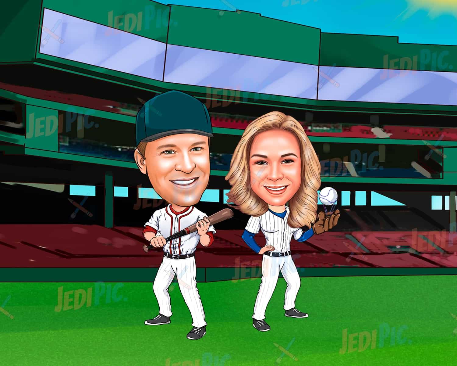 Baseball Couple Caricature from Photos