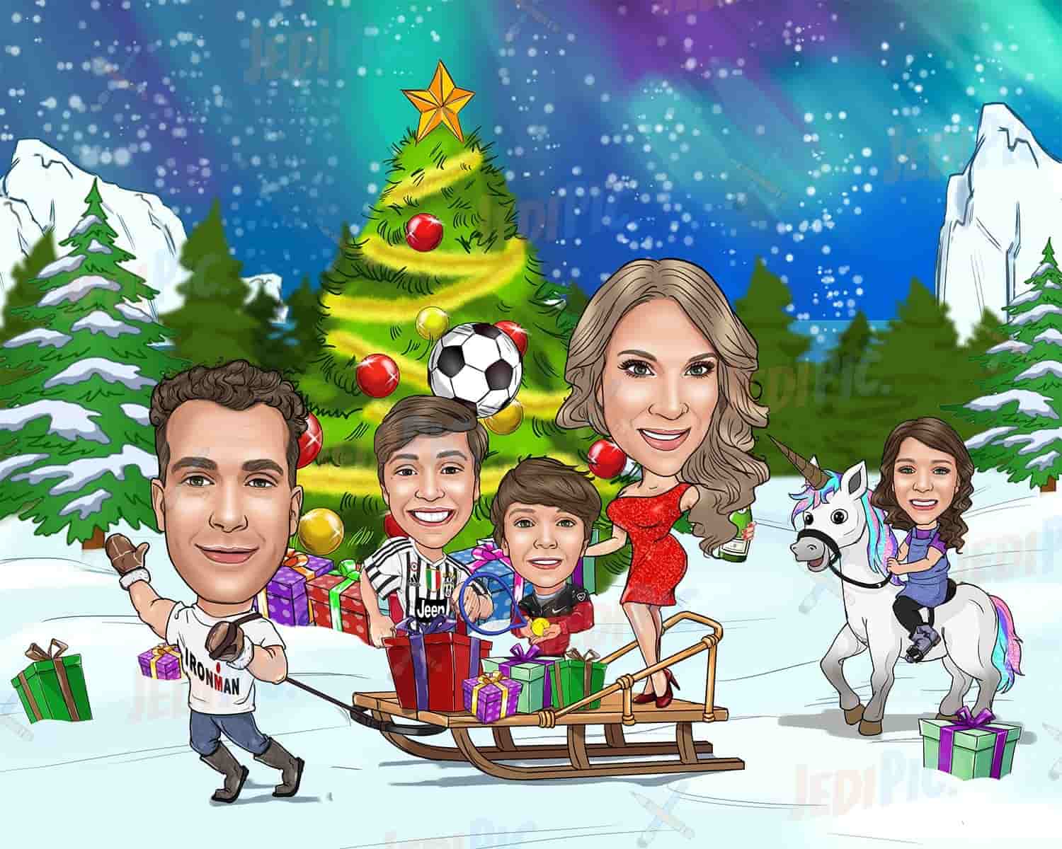 Family Christmas Crads with Snow Background