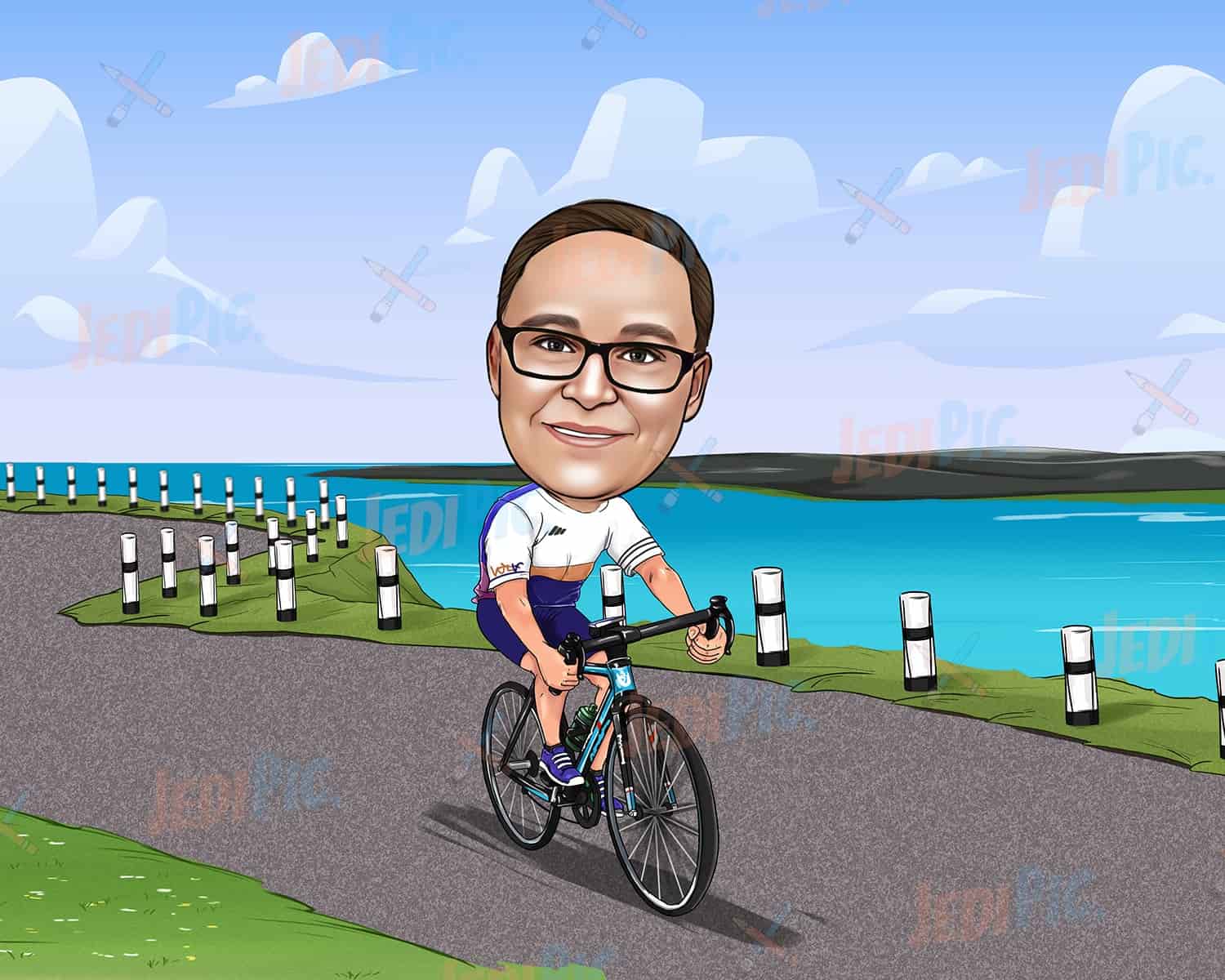 Caricature of Person Riding a Bicycle