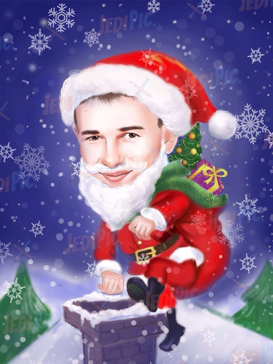 Christmas Caricature 1 person with Custom Background