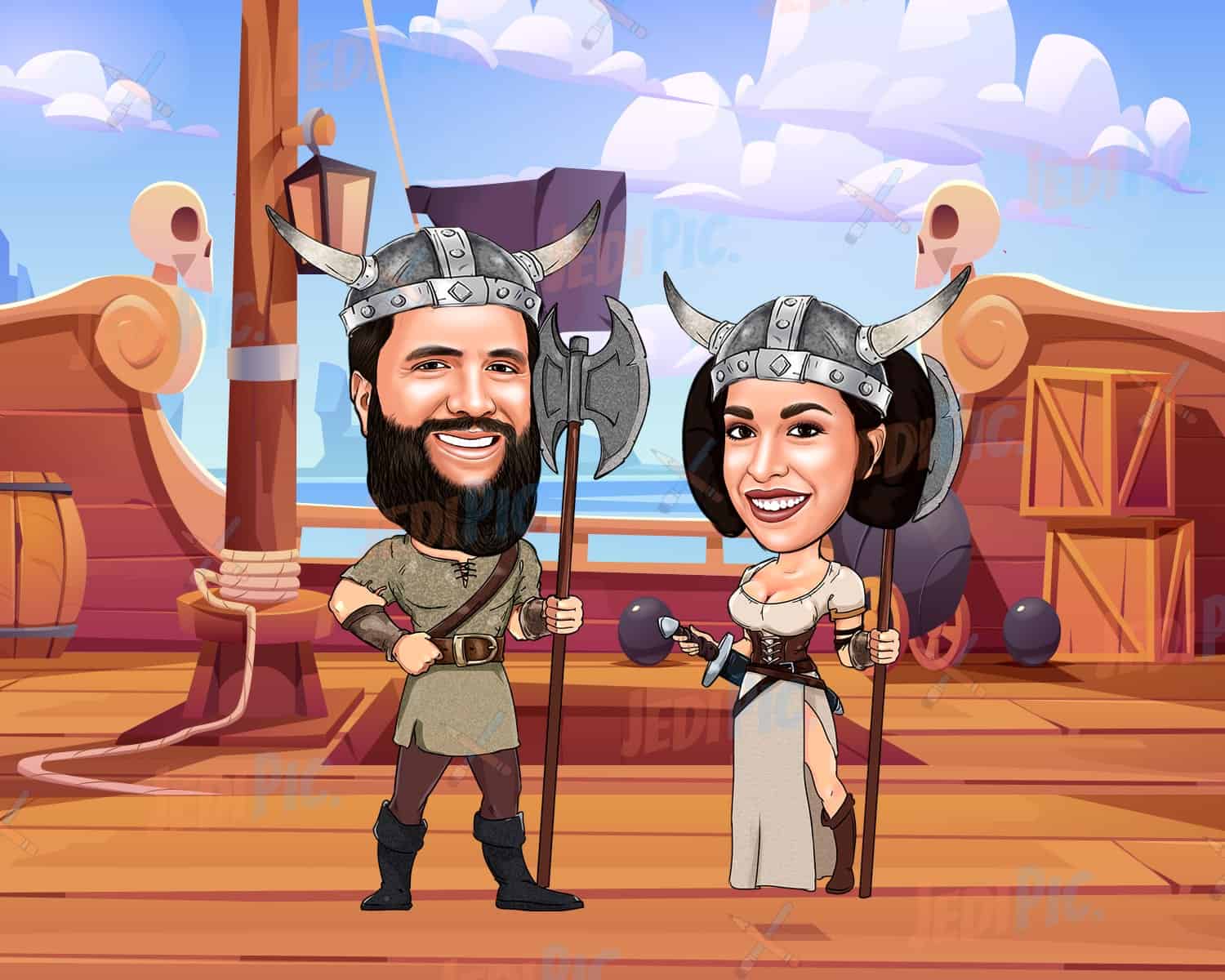Couple Caricature for Vikings Movie Fans