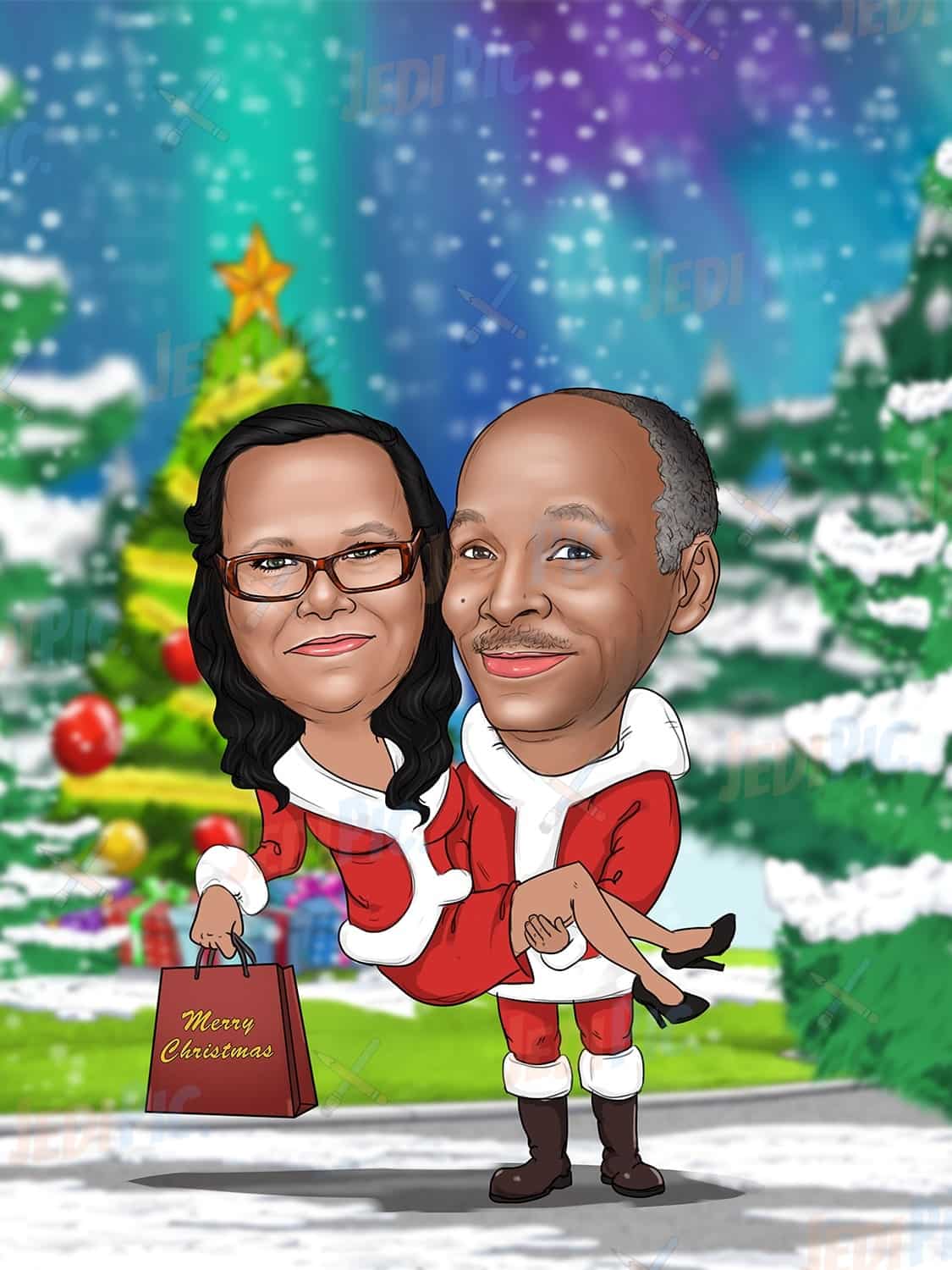 Two Persons Christmas Cartoon Portrait