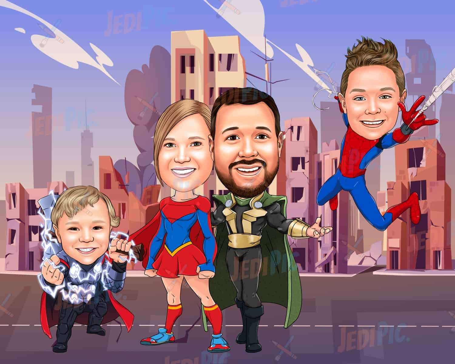 Superfamily Cartoon Portrait in Color Style