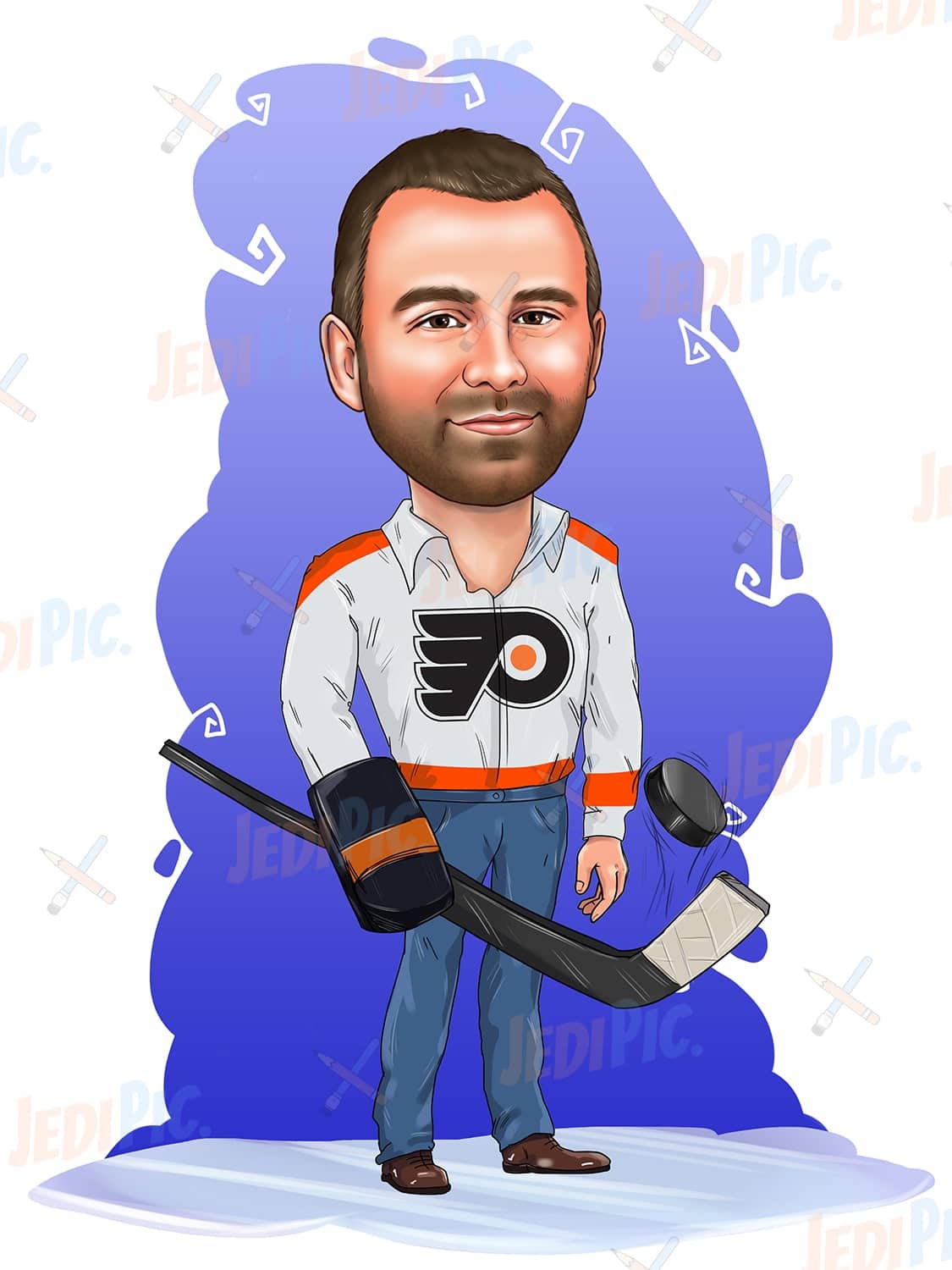 Hockey Player Caricature in Color Style