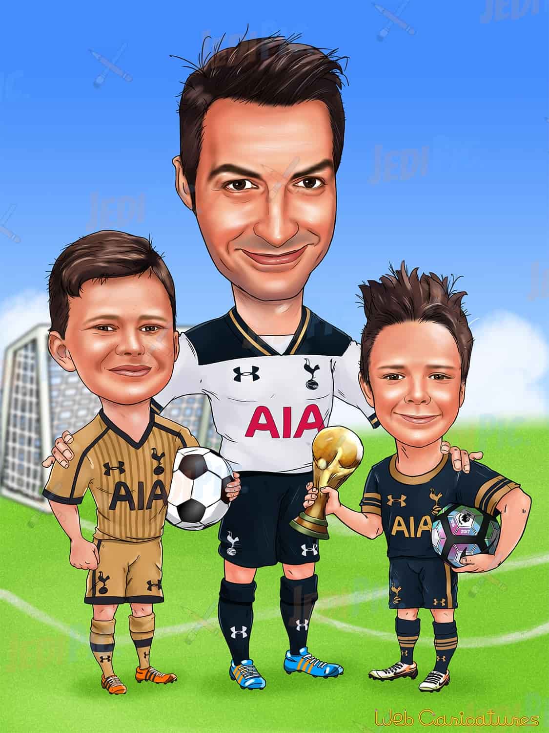 Soccer Father with Kids Caricature