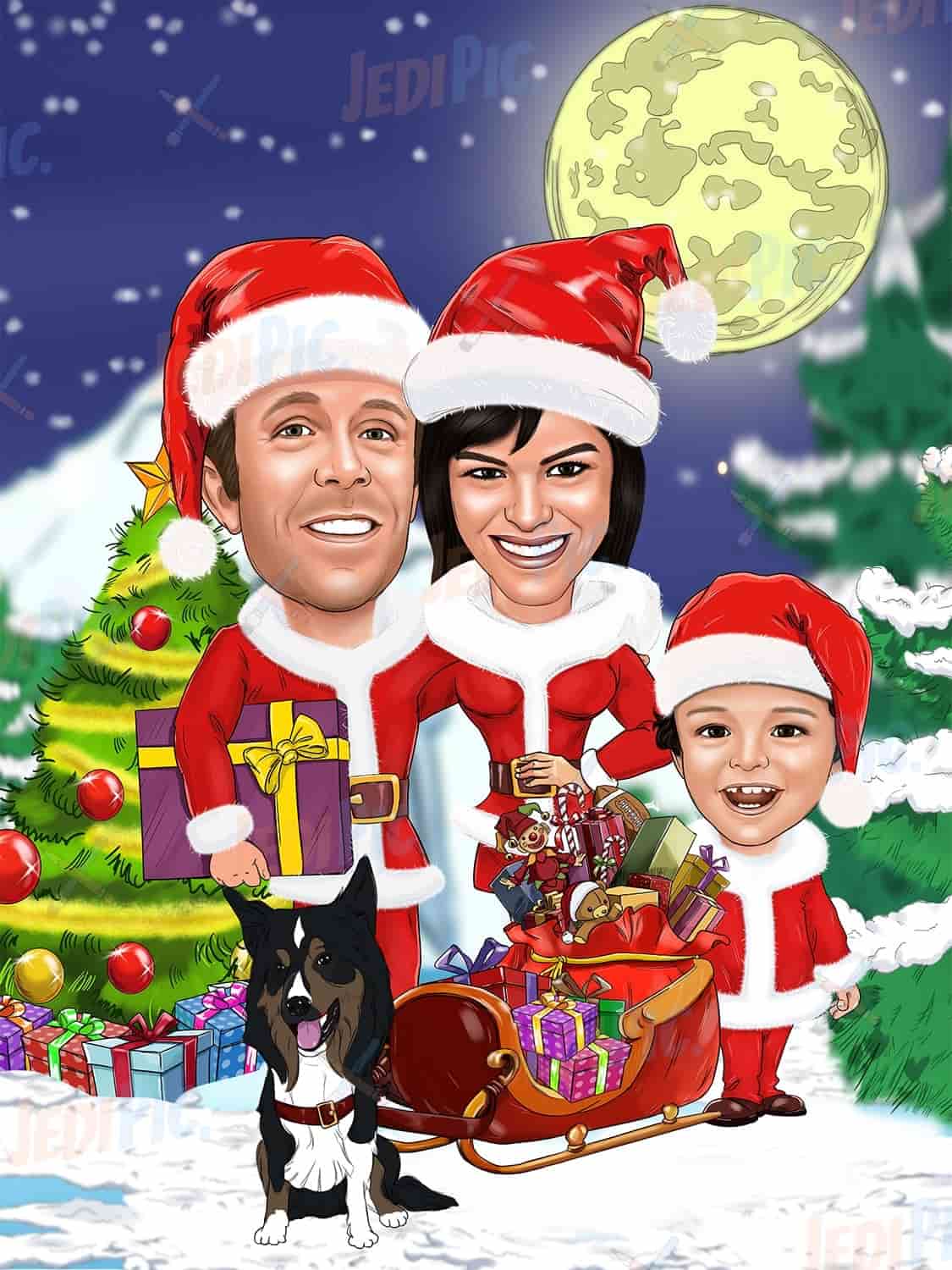 Family Cartoon Portrait for Christmas Card