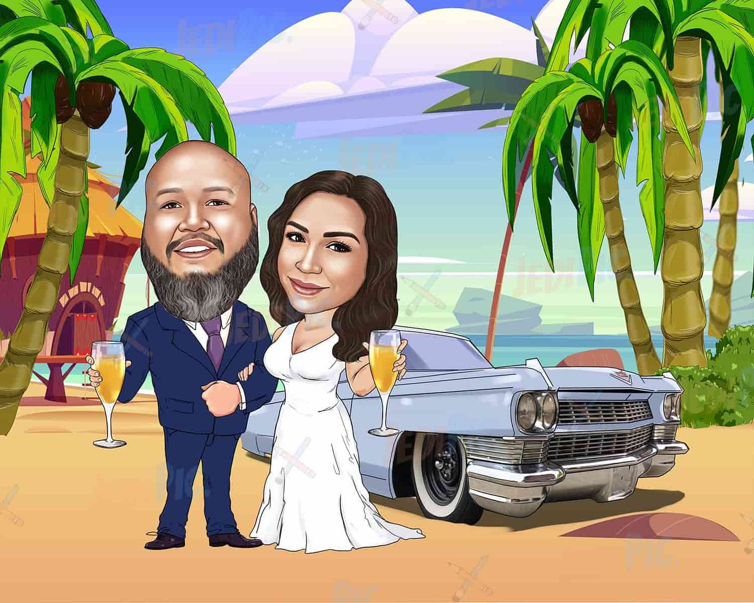 Cartoon from Photo: Wedding Couple