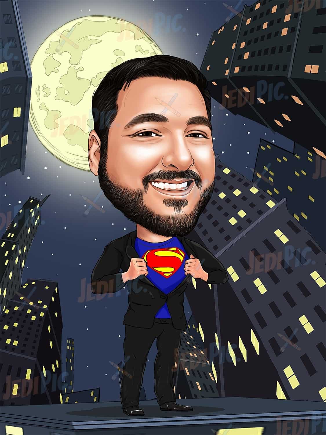 Father's Day Caricature as Superhero