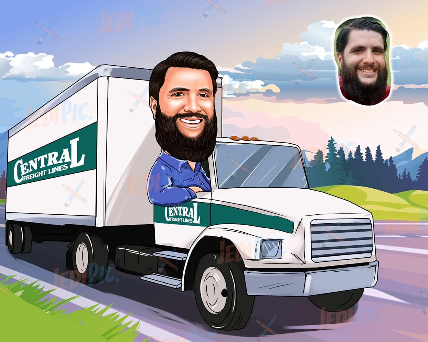 Truck Driver gift - Cartoon caricature from Photo